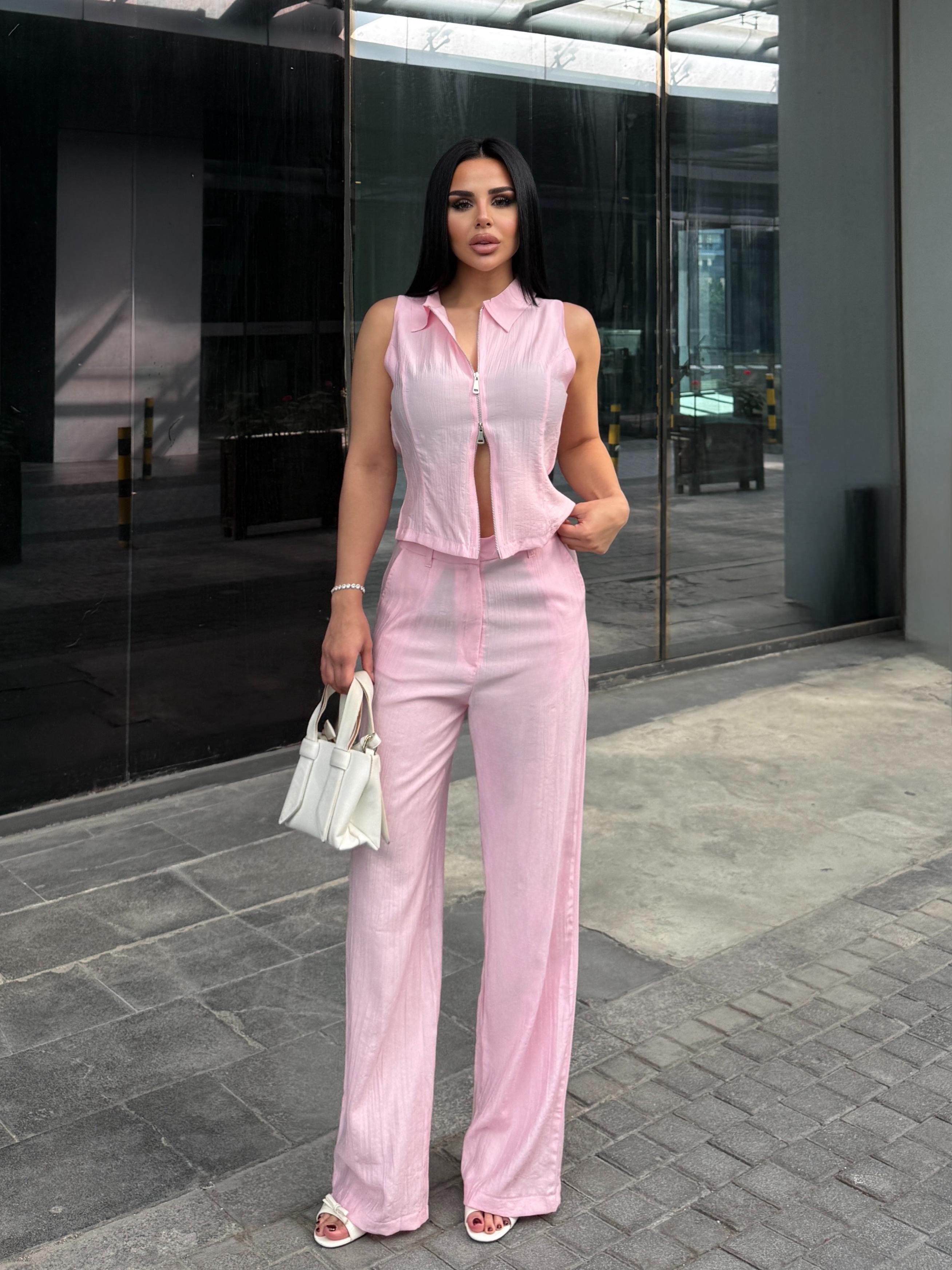 Bumbo Gold Fermuar Detaylı Takım Pembe
