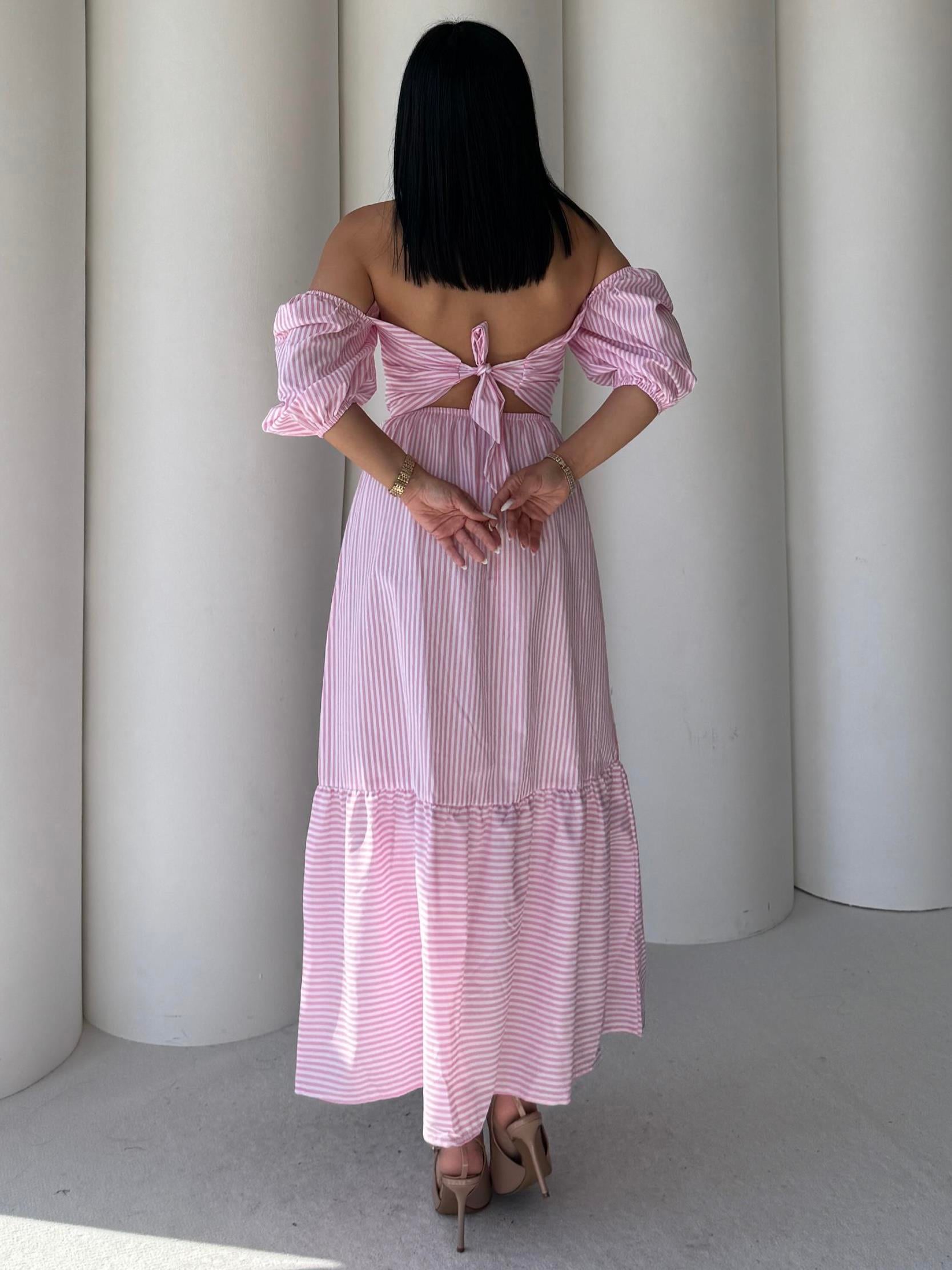 Capri Gold Toka Detaylı Elbise Pembe
