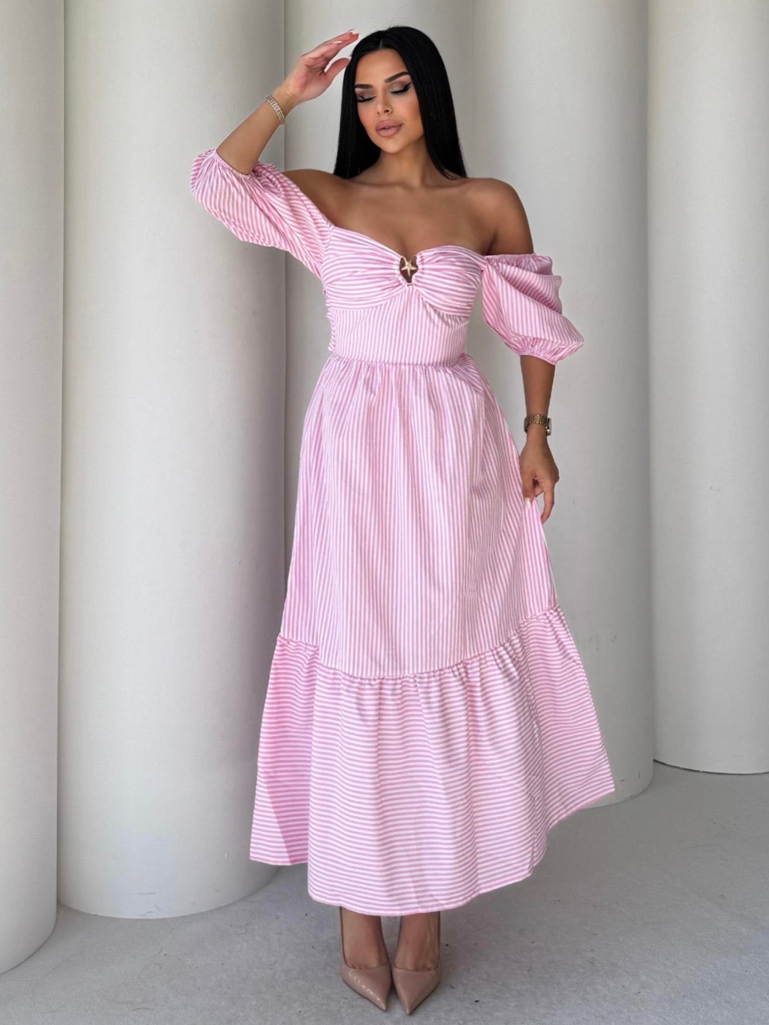 Capri Gold Toka Detaylı Elbise Pembe