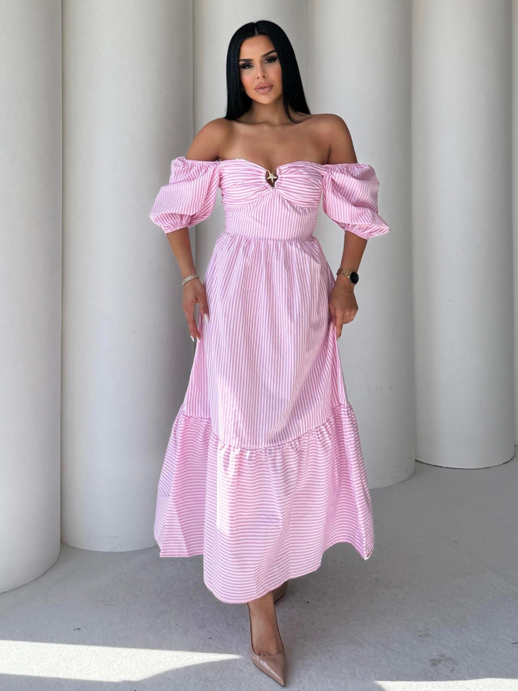 Capri Gold Toka Detaylı Elbise Pembe
