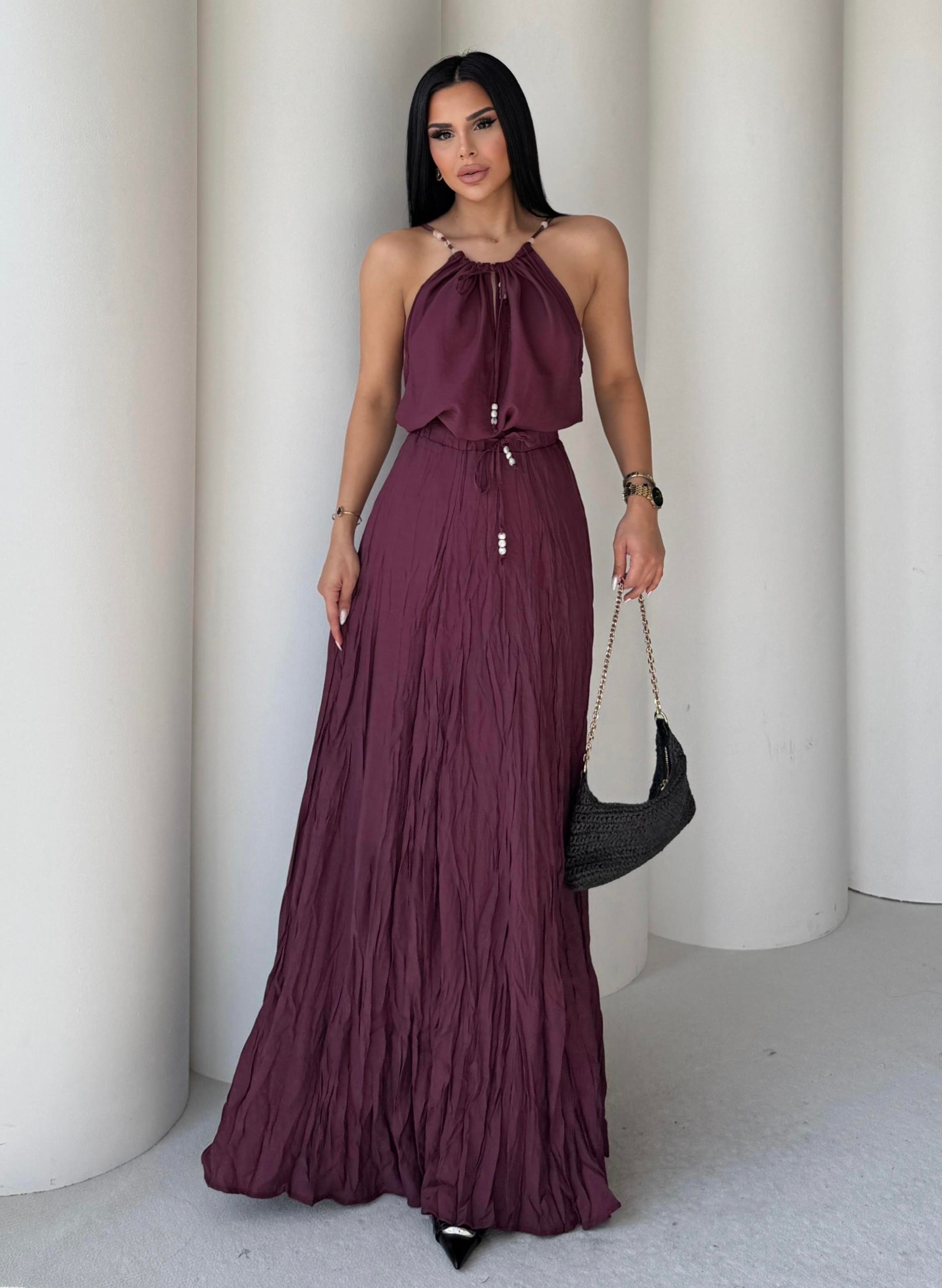 Capris Boncuk Detaylı Etekli Takım Bordo