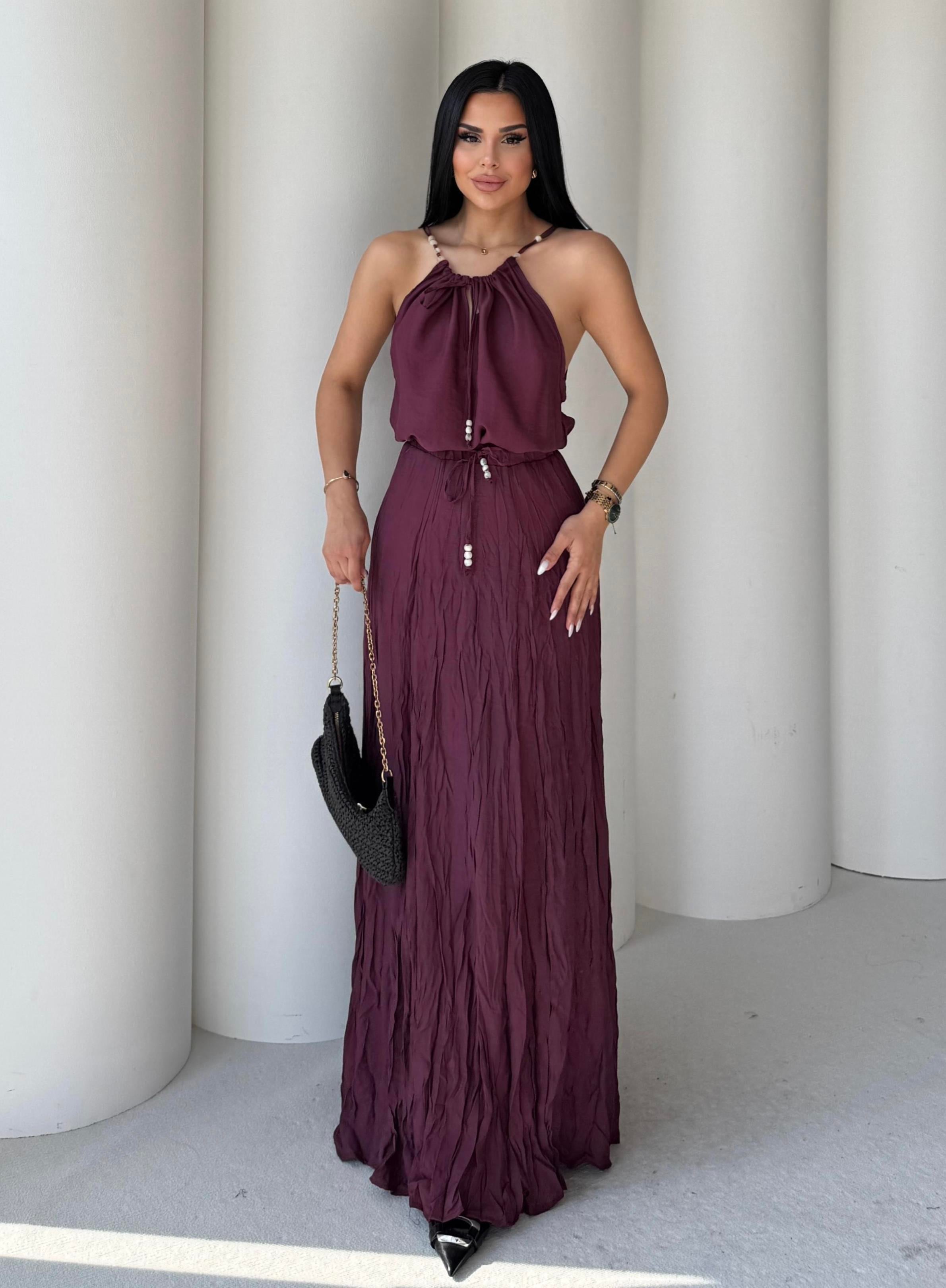 Capris Boncuk Detaylı Etekli Takım Bordo