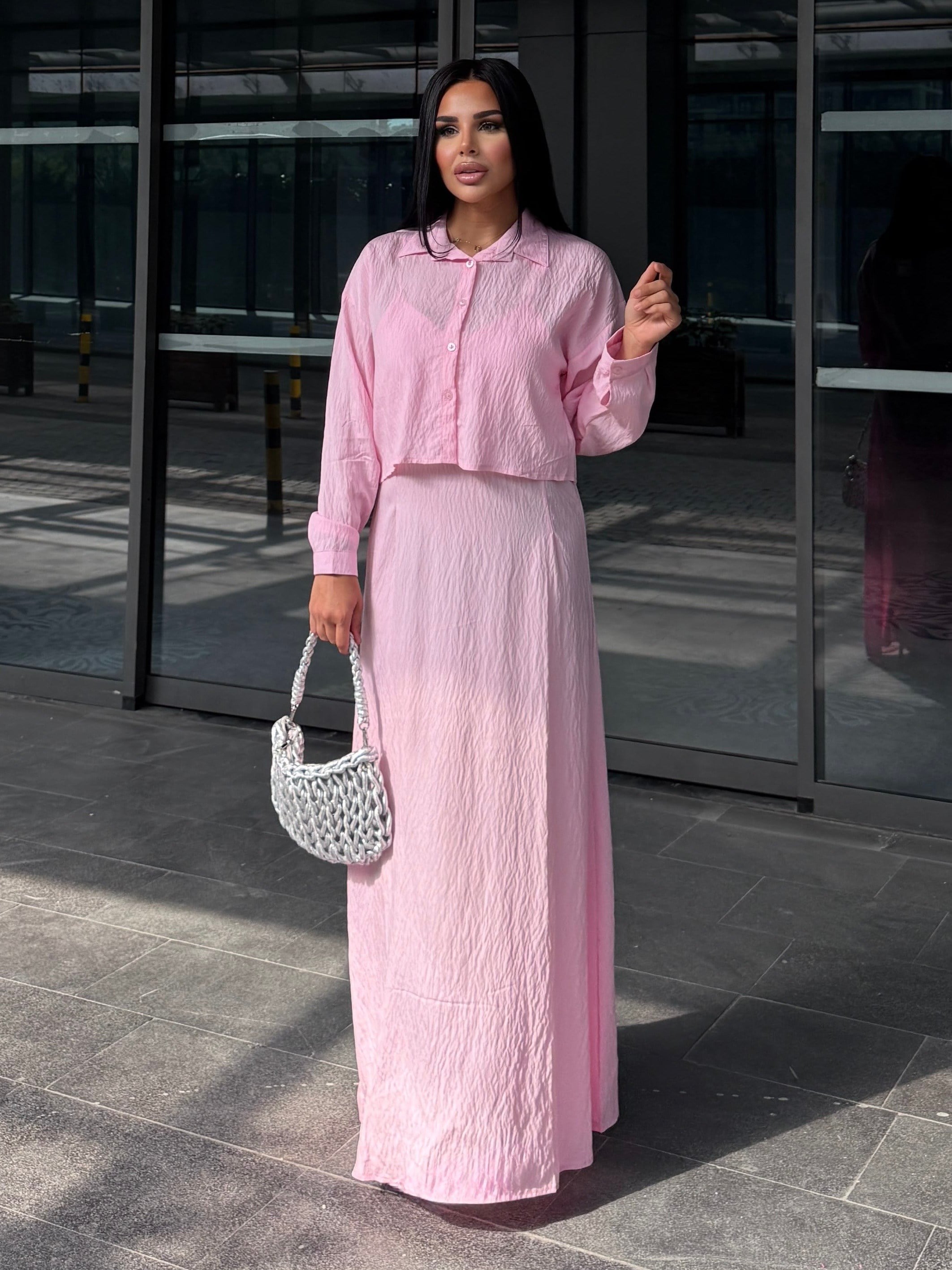 Crush Gömlek Detaylı Elbise Pembe