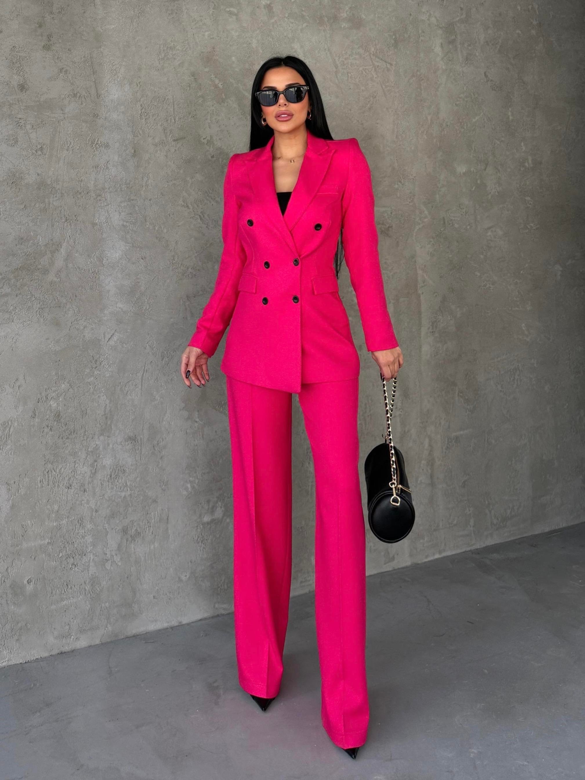 Daffes Düğme Detaylı Takım Pembe
