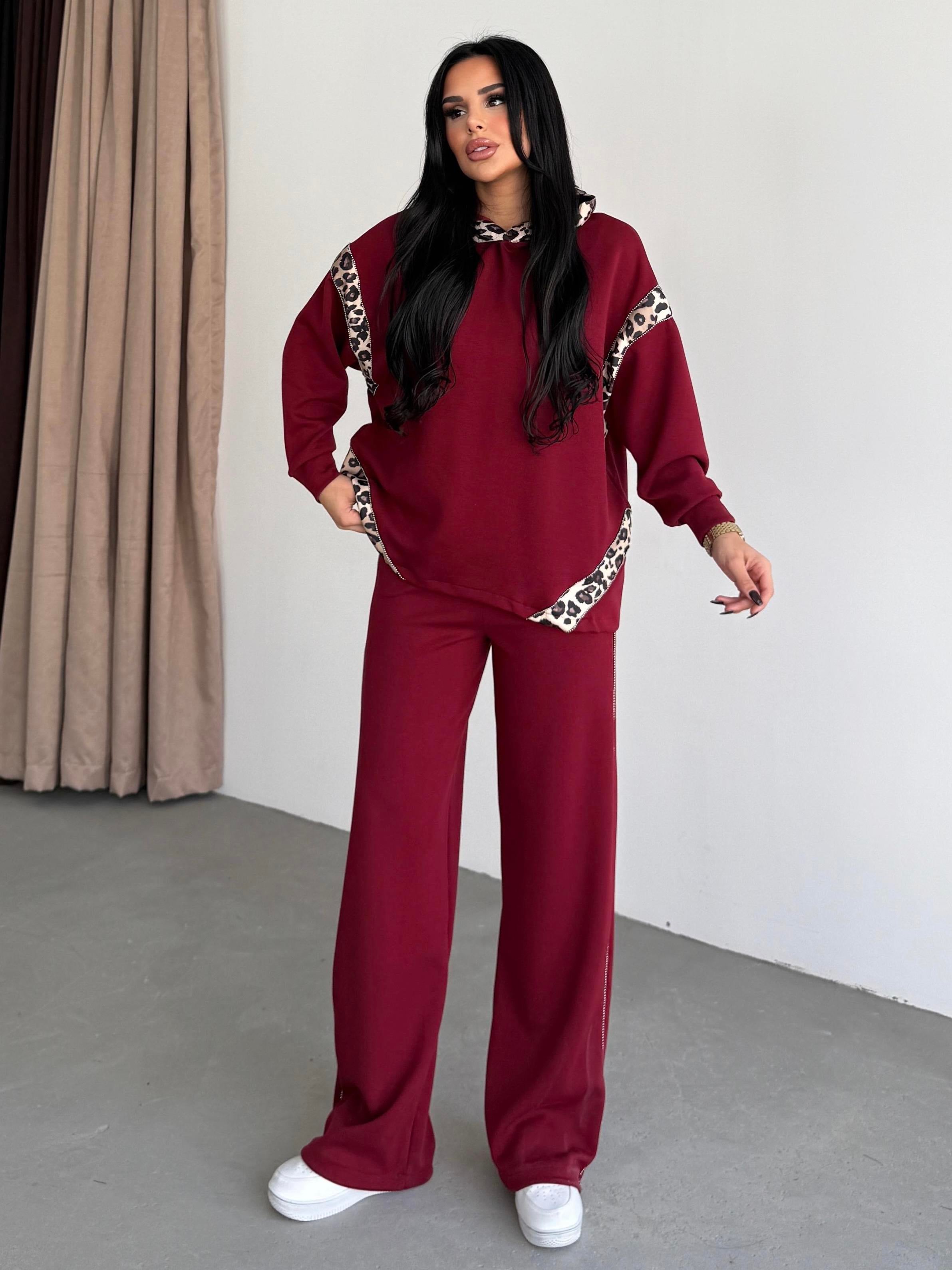 Diesa Leopar Desen Detaylı Modal Takım Bordo