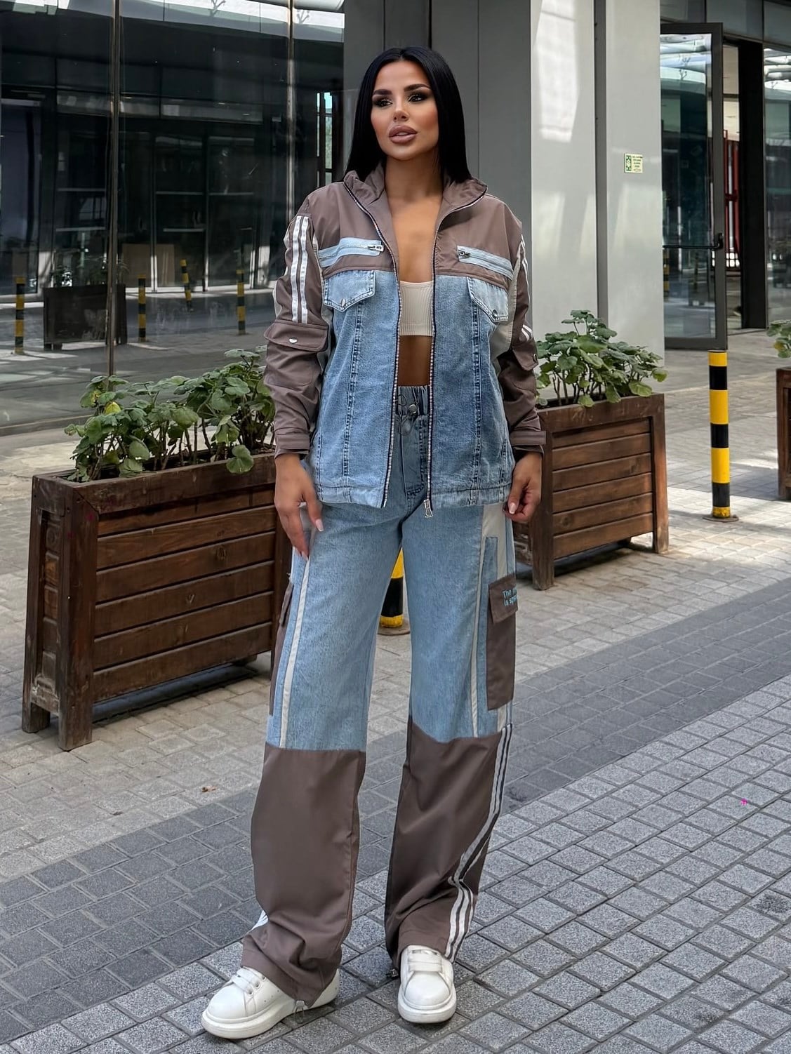 Diras Paraşüt Detaylı Denim Takım Kahve