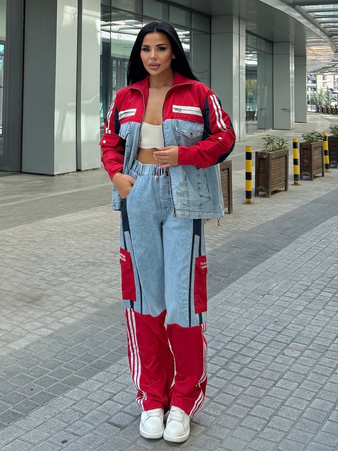 Diras Paraşüt Detaylı Denim Takım Kırmızı