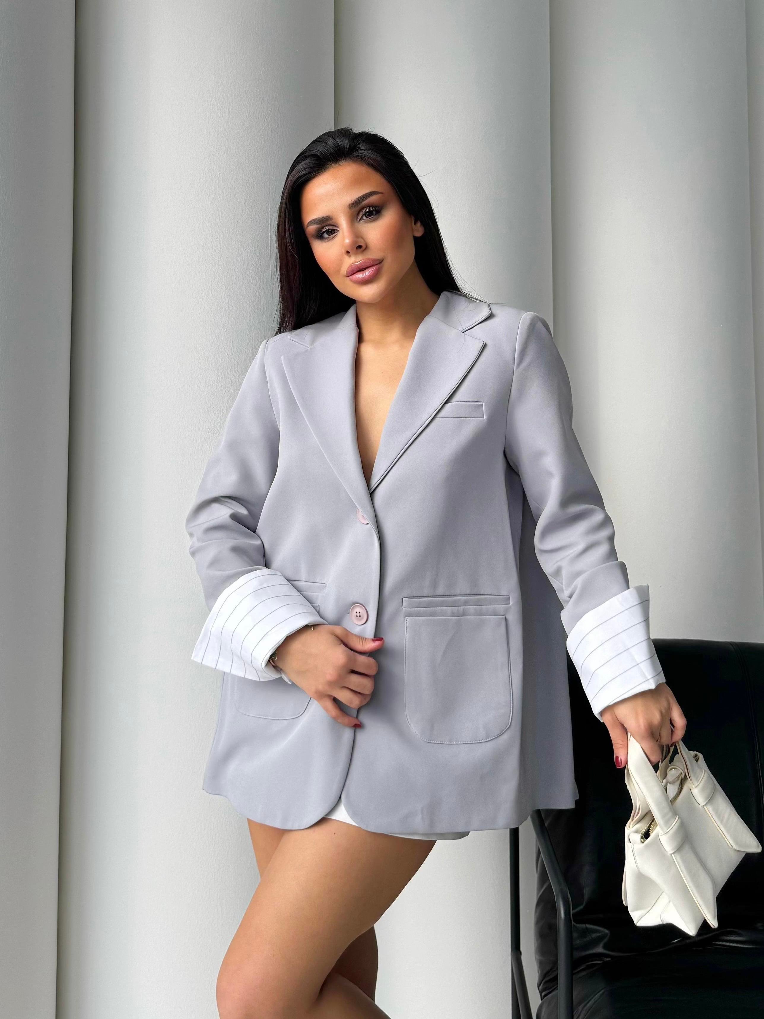 Dore Düğme Detaylı Blazer Ceket Gri
