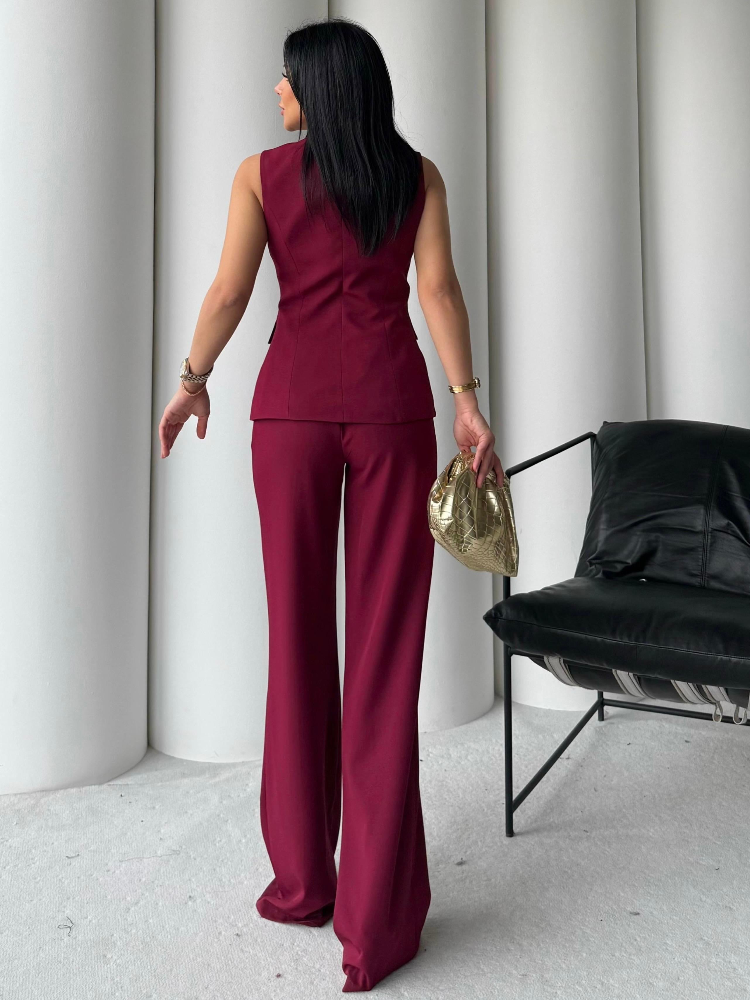 Elanor Yelekli Taşlı Takım Bordo