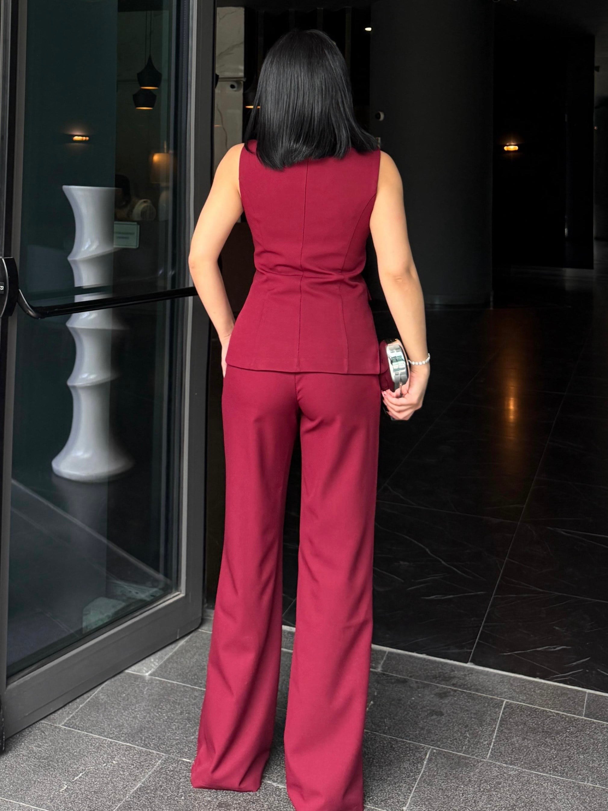 Elanor Yeleklı Taşlı Takım Bordo