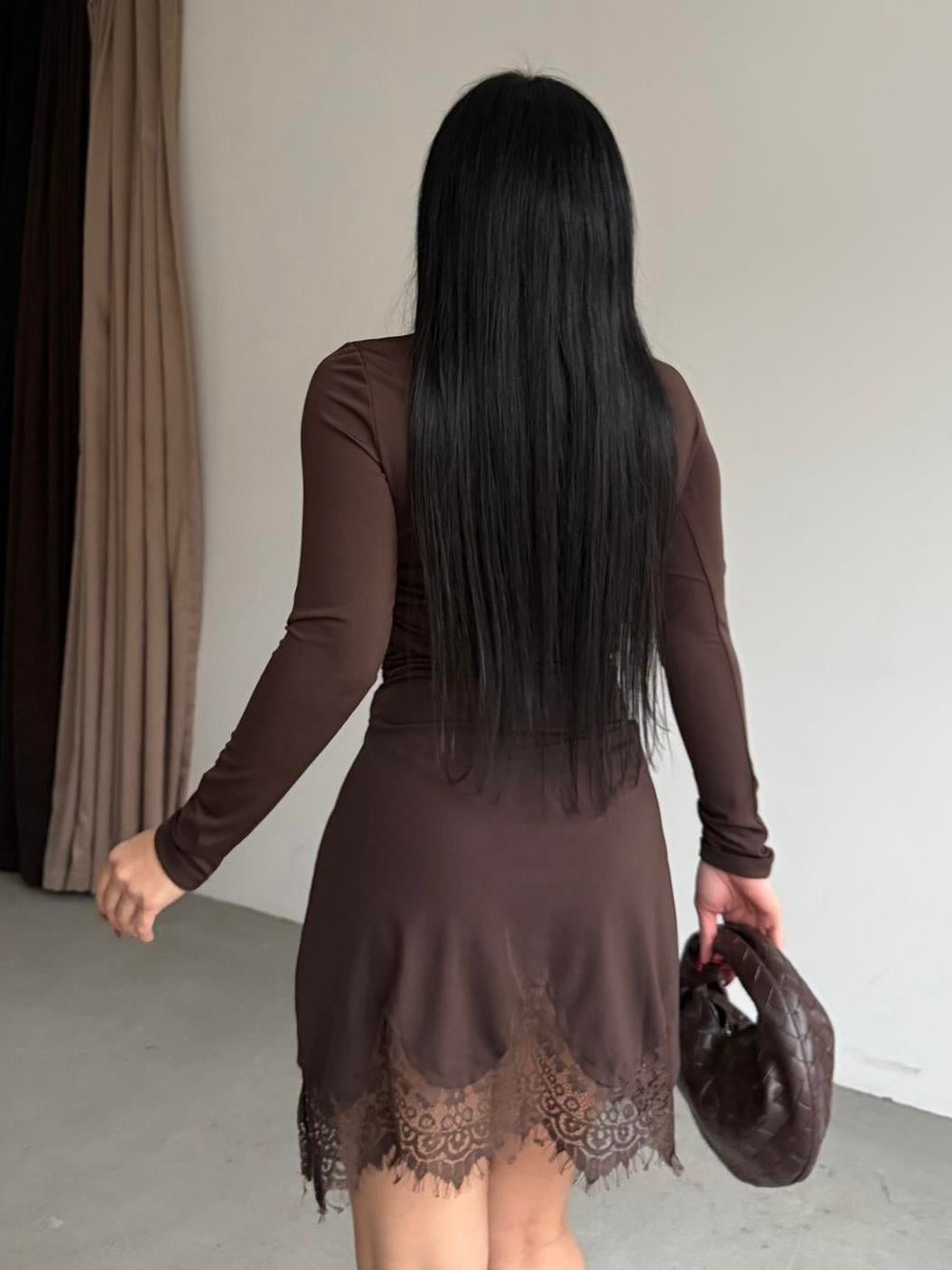 Elena Dantel Detaylı Elbise Kahve