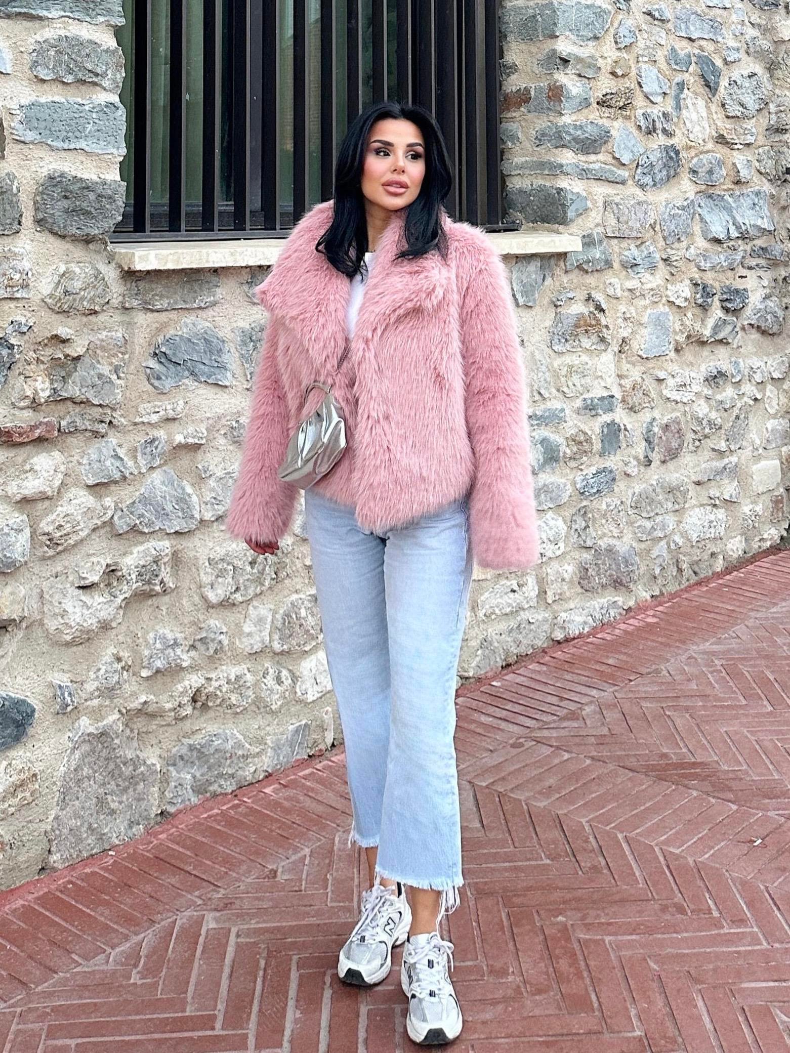 Eyfel Şal Yaka Kürk Kaban Pudra