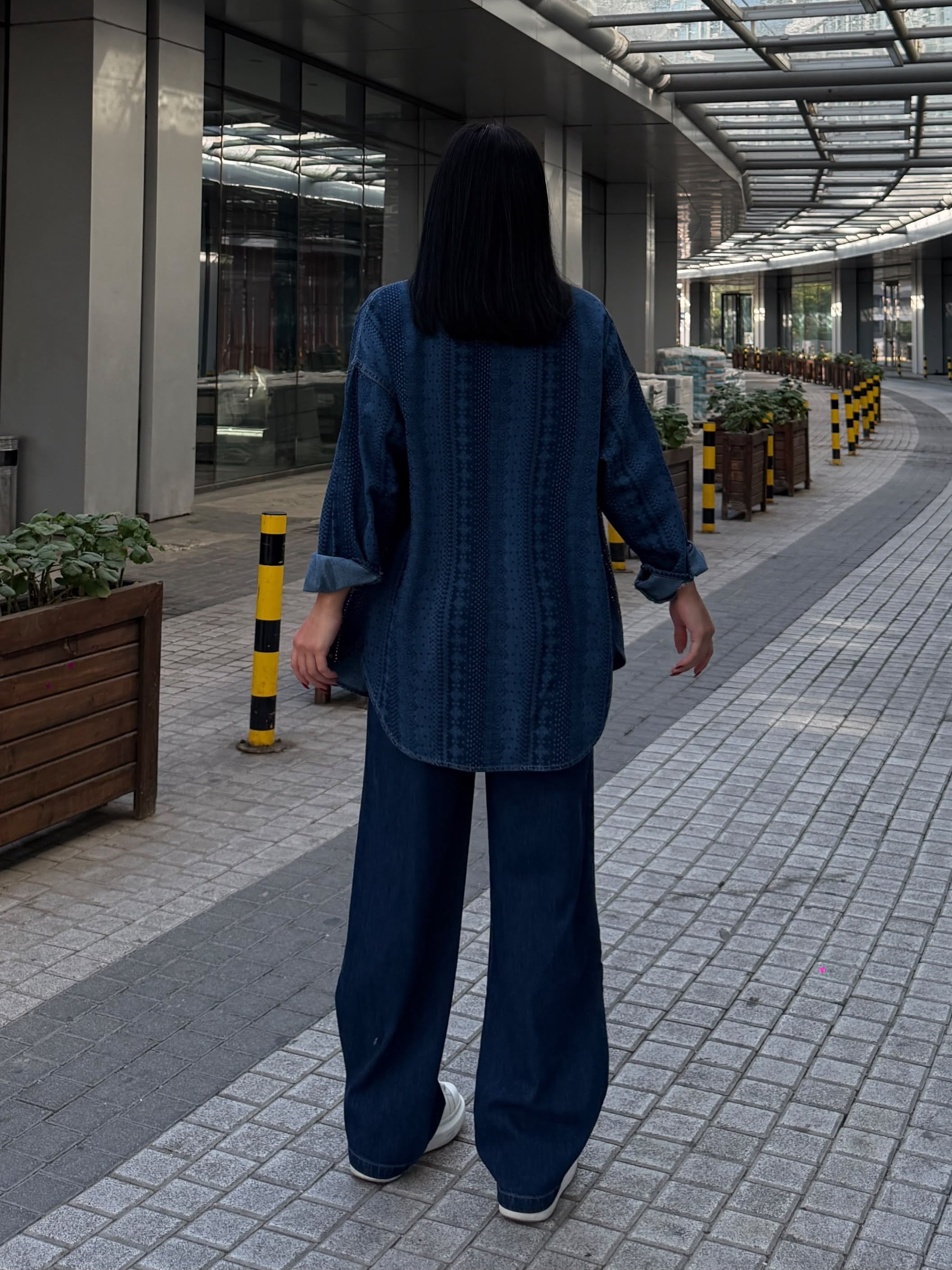 Fashe Taş Detaylı Denim Takım Lacivert