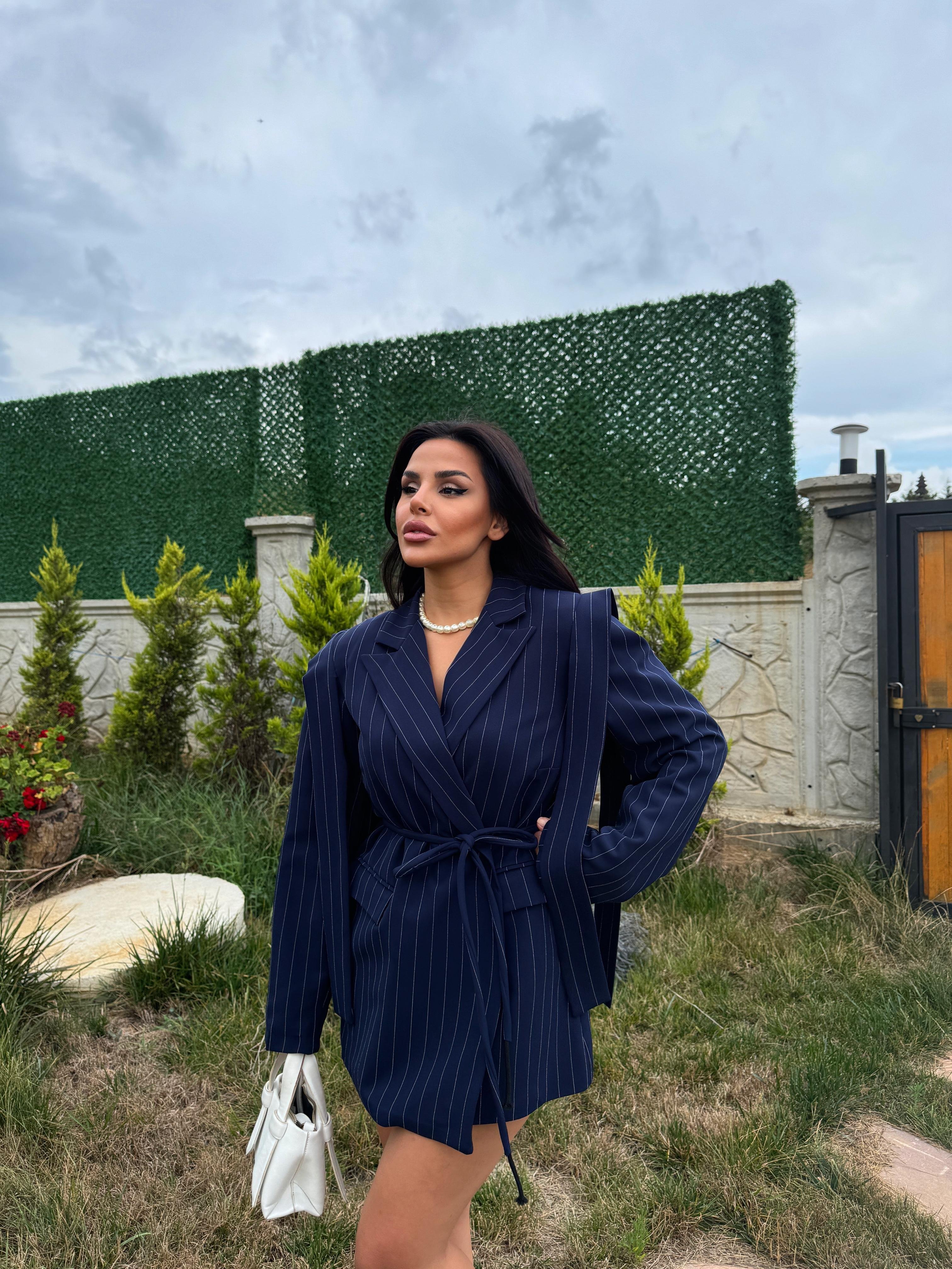 Felicita Tasarım Ceket  Lacivert çizgili 