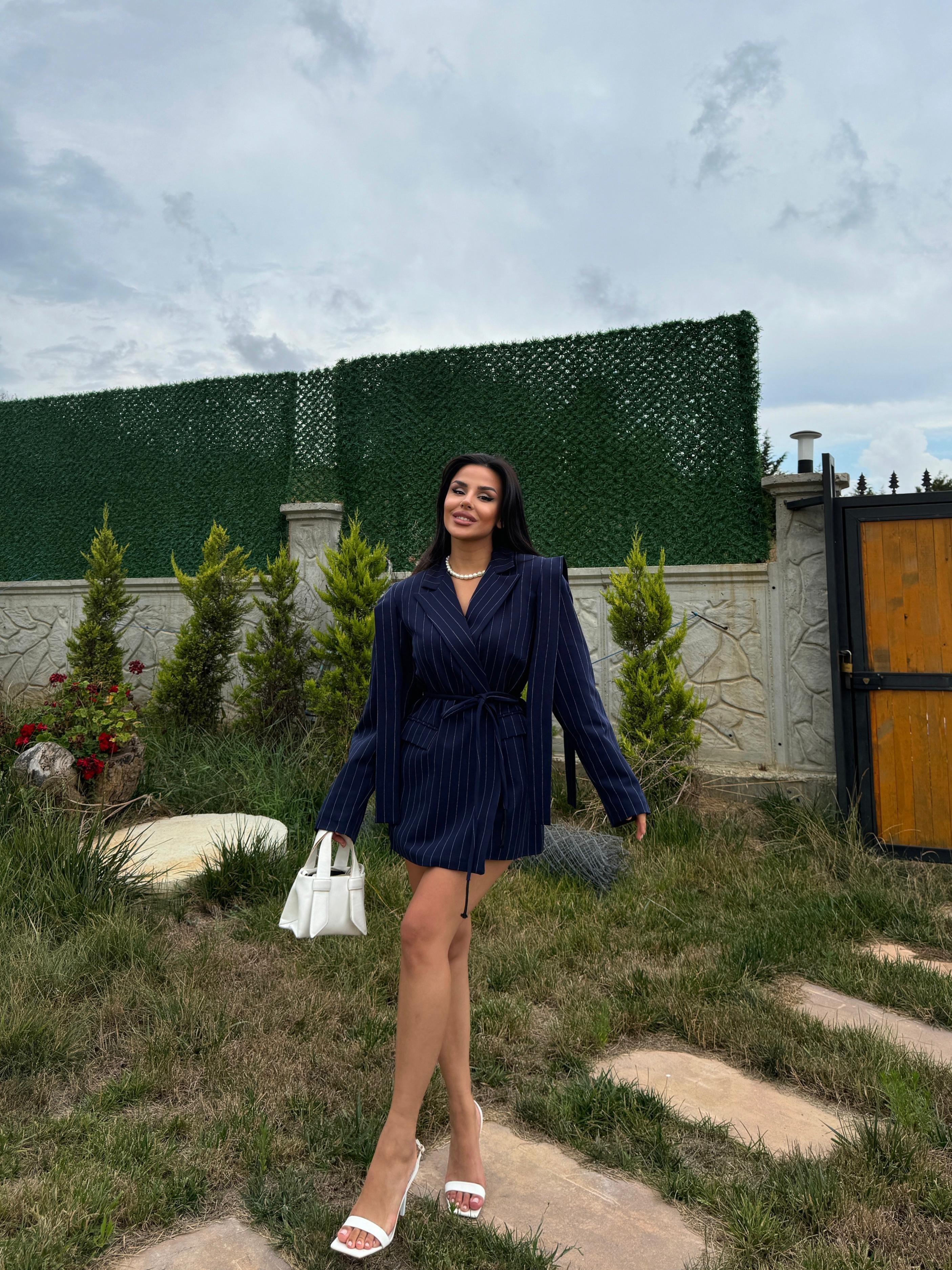 Felicita Tasarım Ceket  Lacivert çizgili 