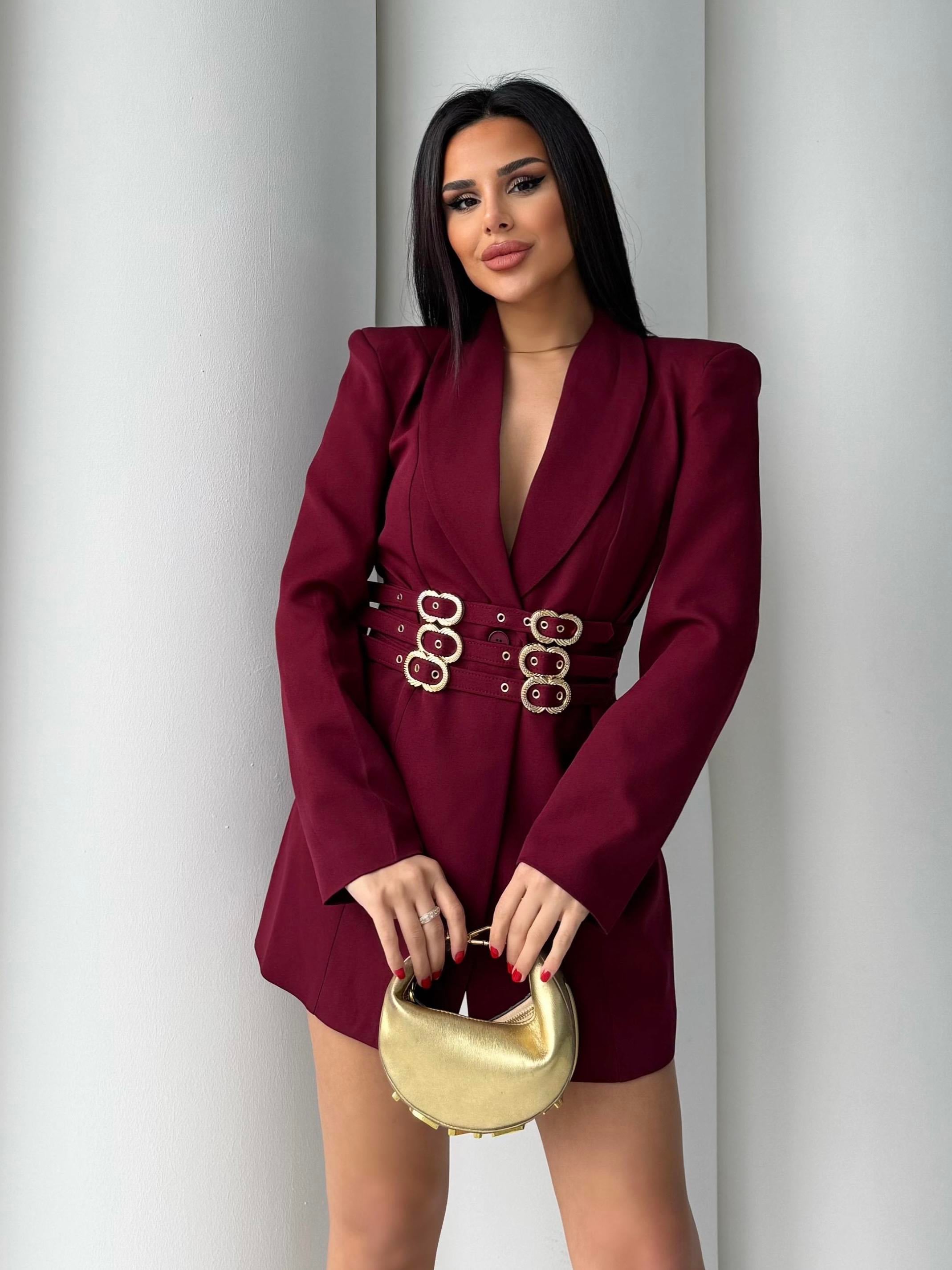 Flat Kemer Detay Ceket Bordo