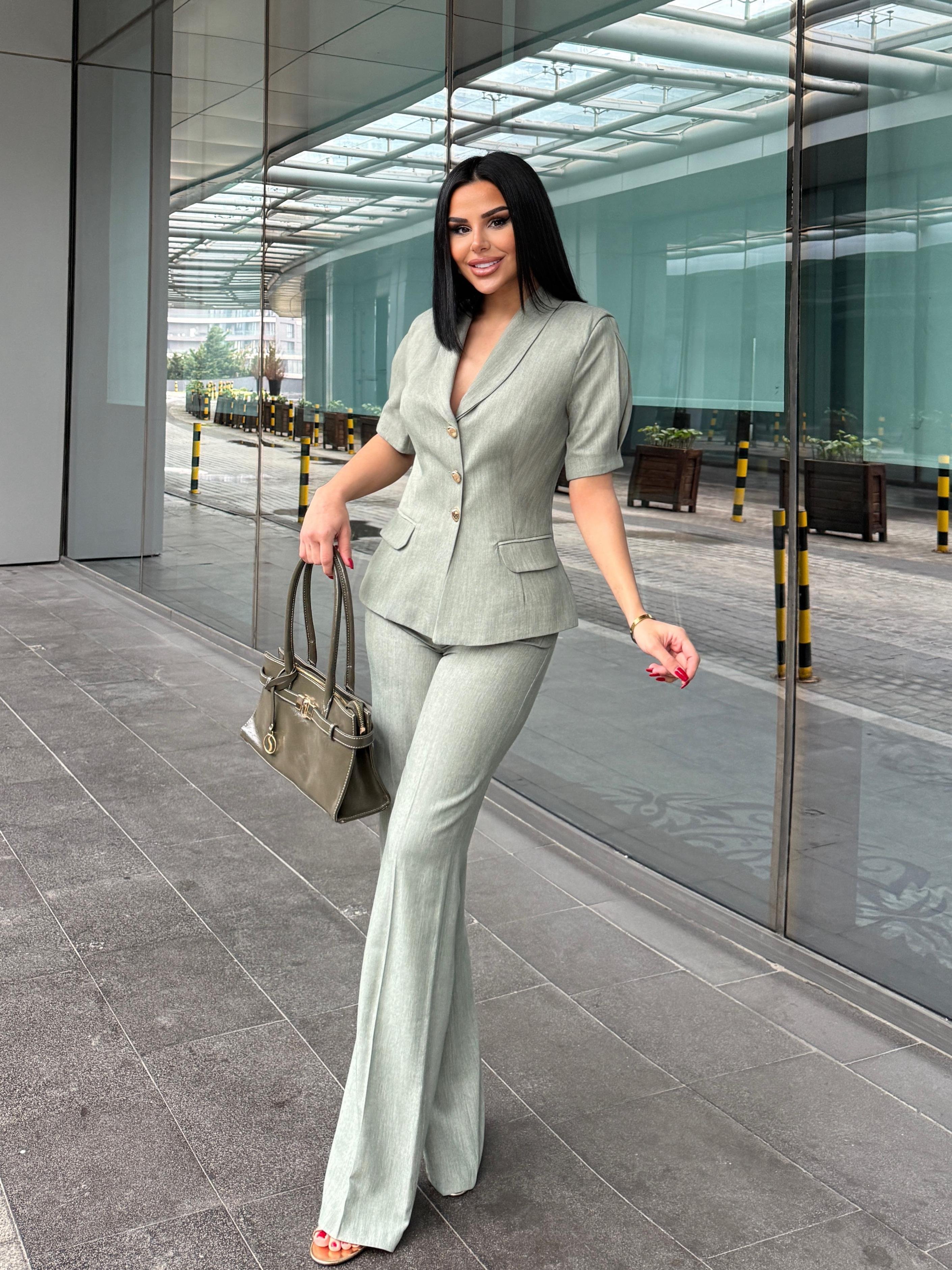 Flato Gold Düğme Detaylı Takım Yeşil