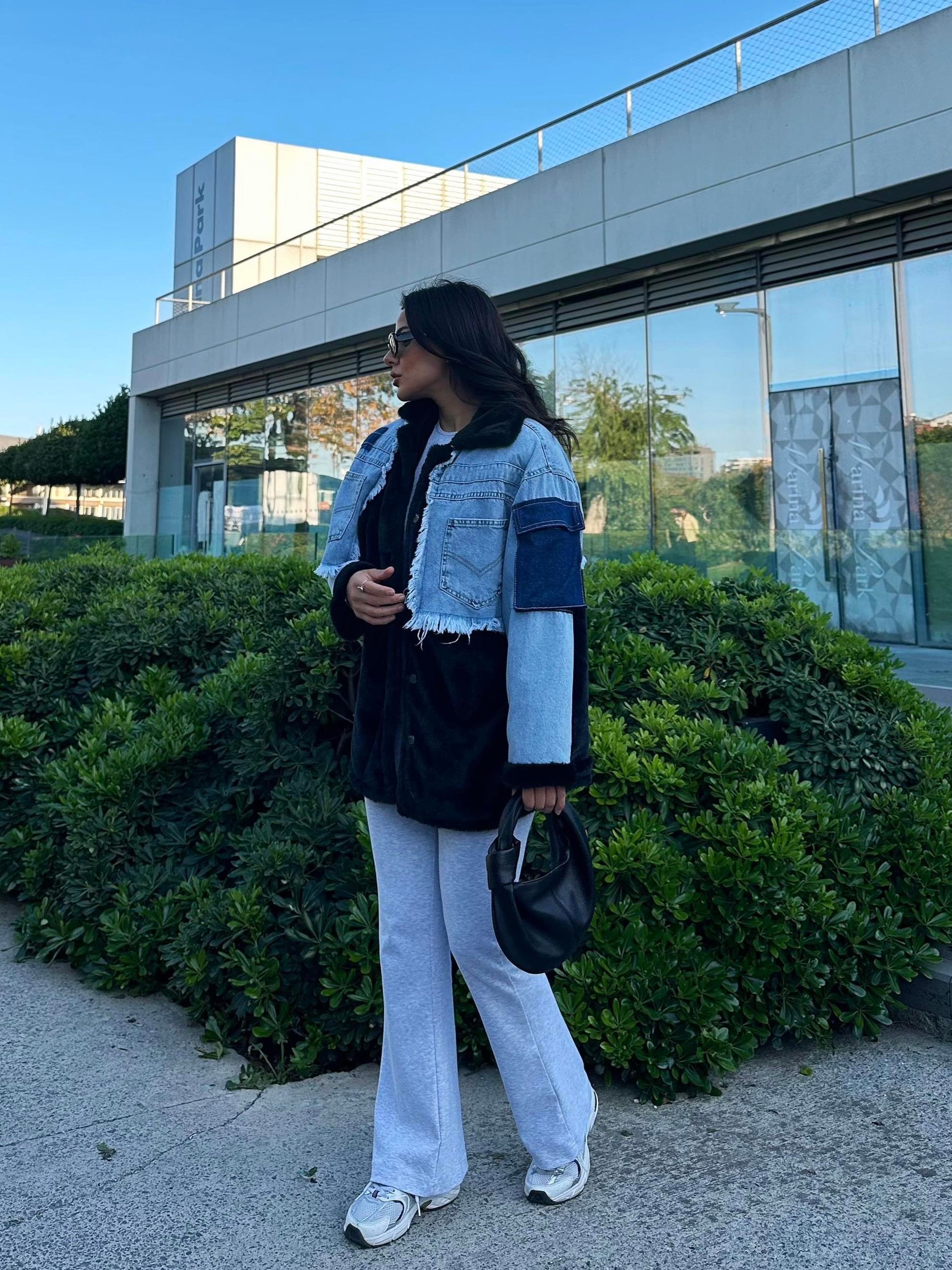 Flow Denim Peluş Ceket Siyah