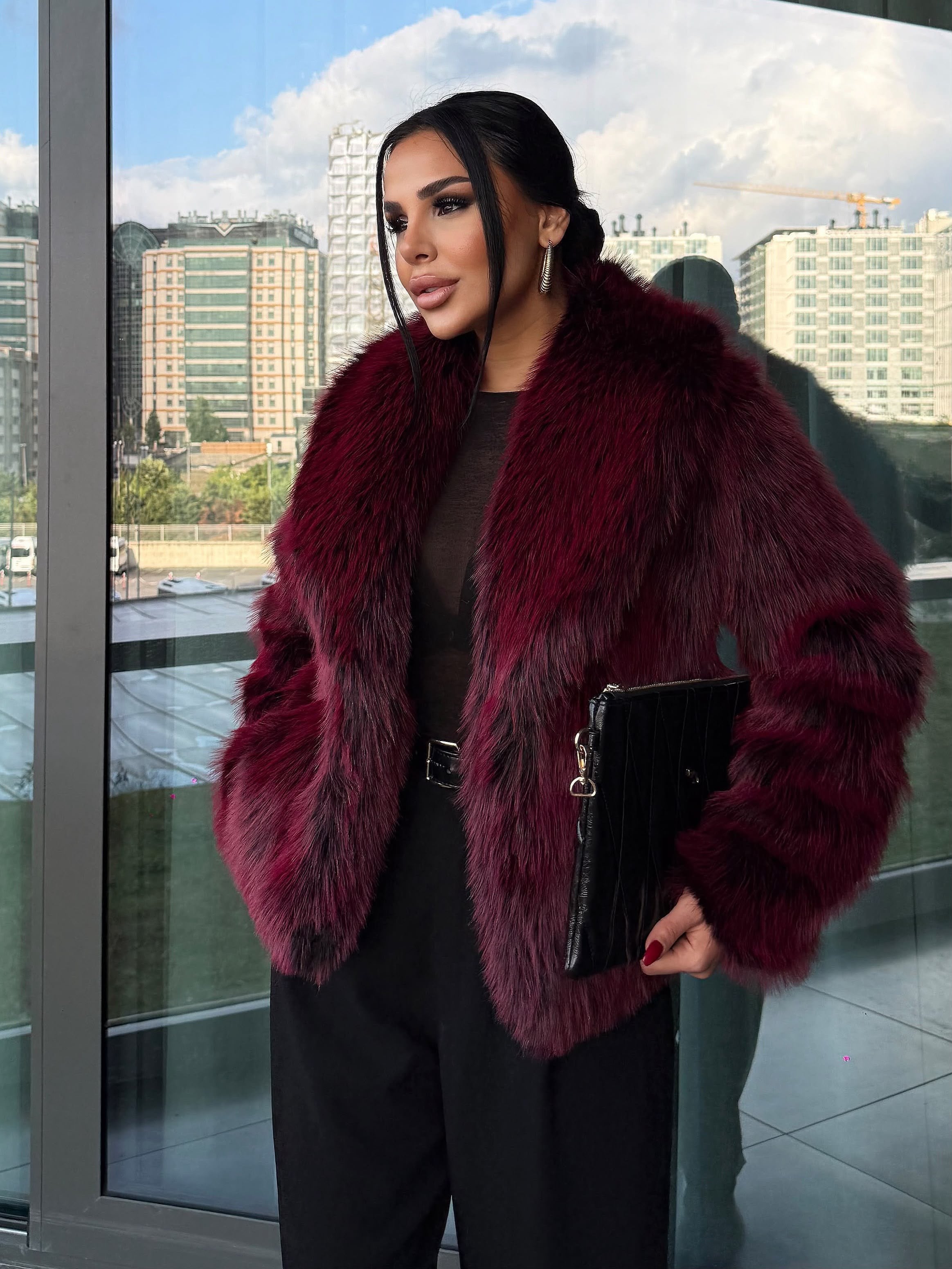 Furora Erkek Yaka Suni Kürk Kırçıllı Bordo