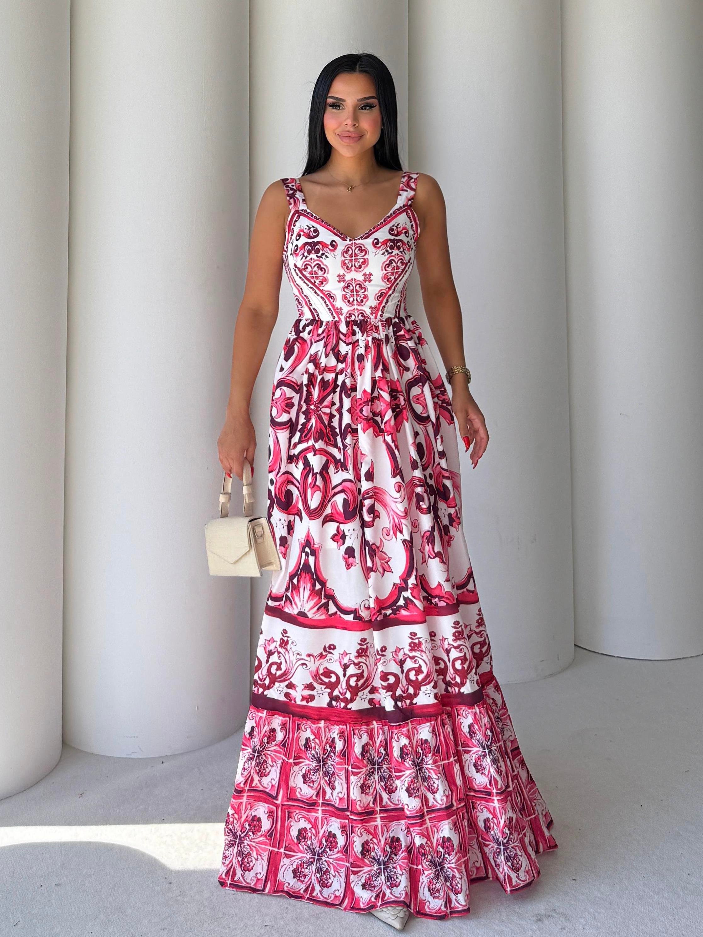 Gardens Desenli Elbise Pembe