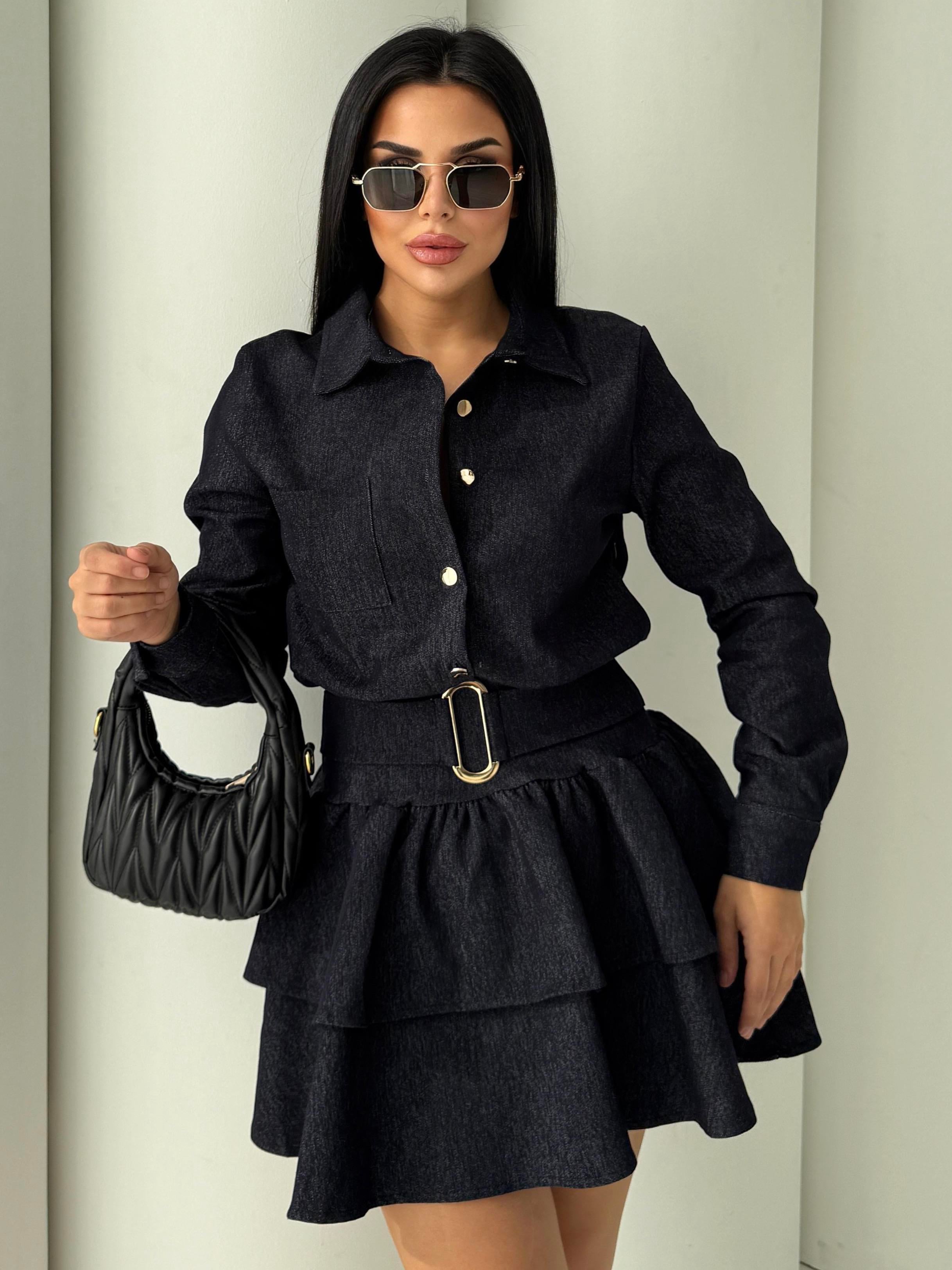 Gold Kemer Detaylı Denim Elbise Lacivert