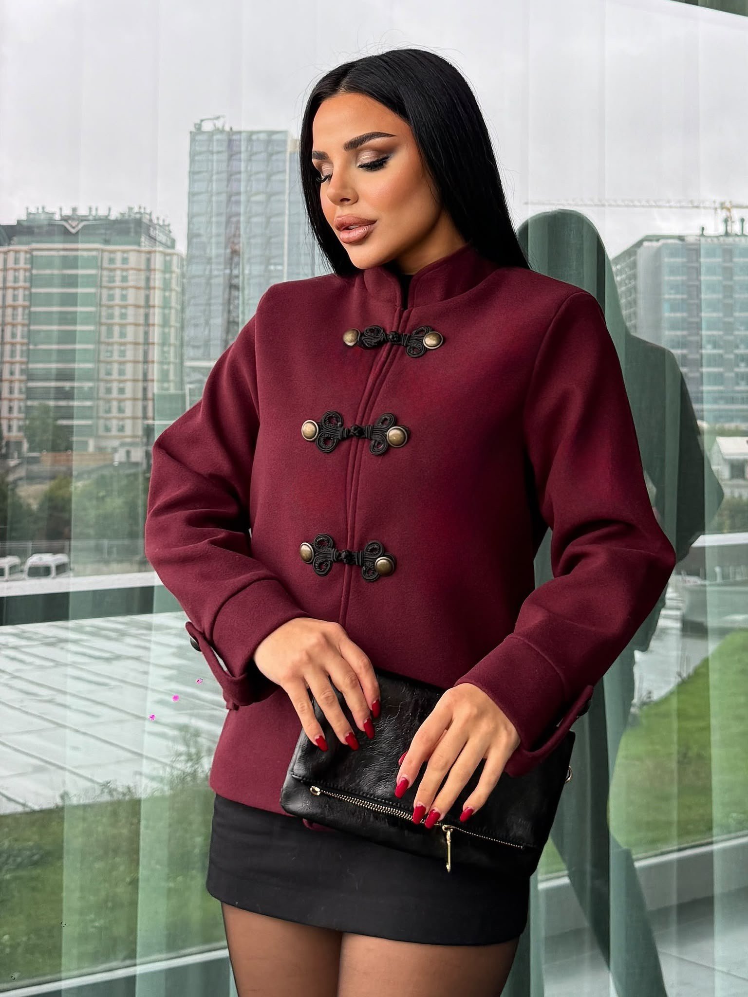 Hares Kaşe Ceket Bordo