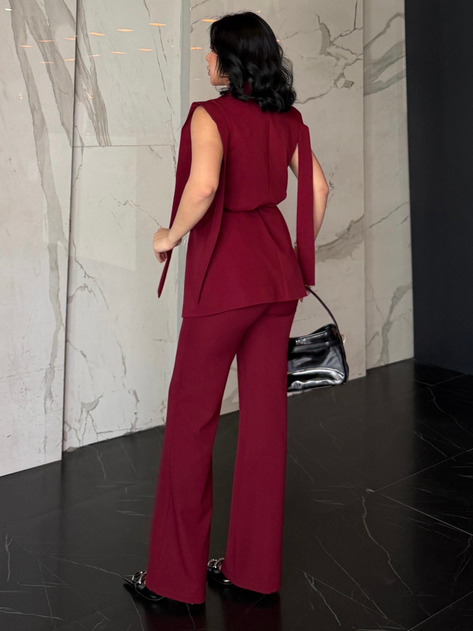 Hellie Tasarım Yelekli Takım Bordo