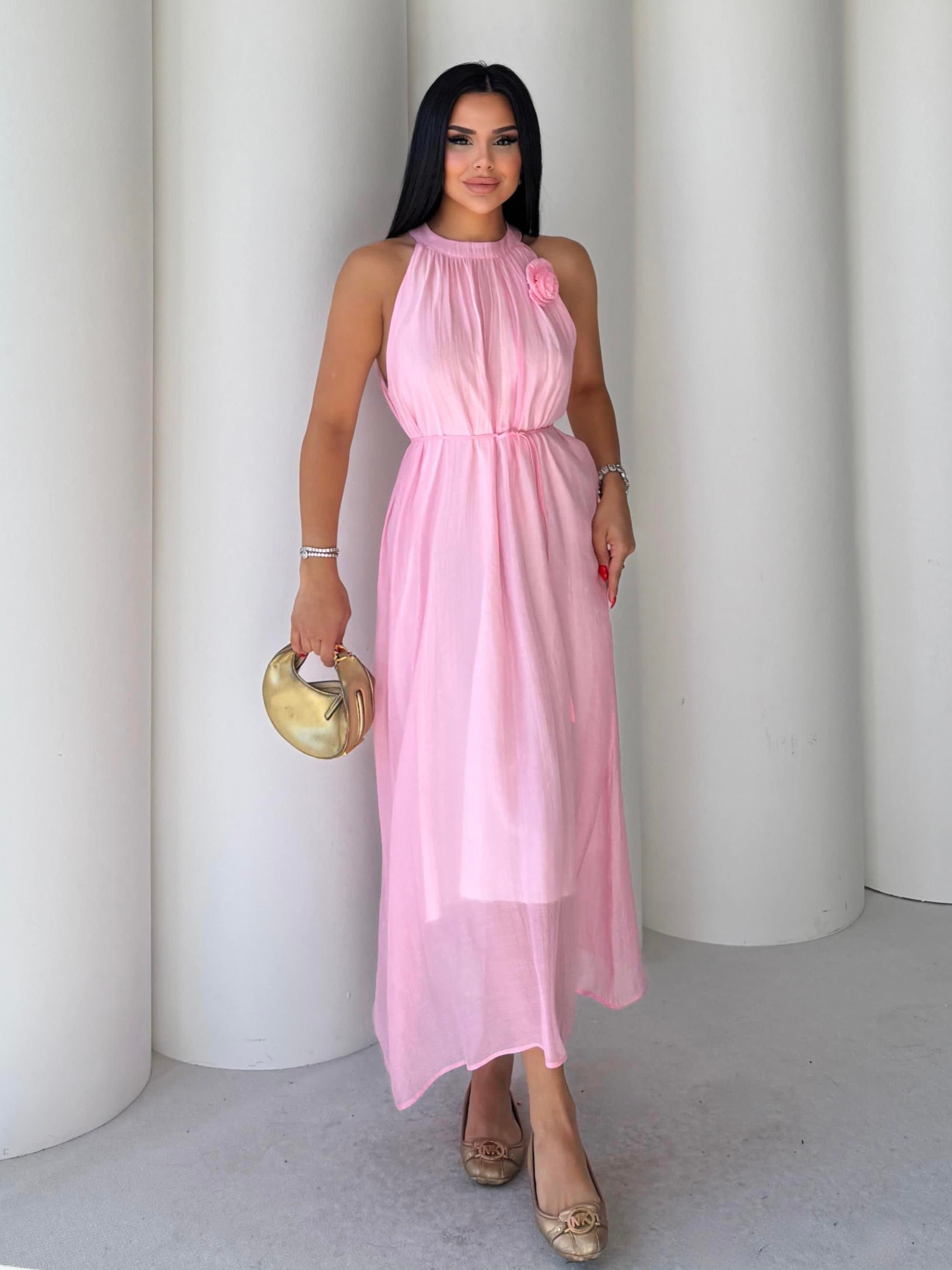 Holly Çiçek Detaylı Elbise Pembe