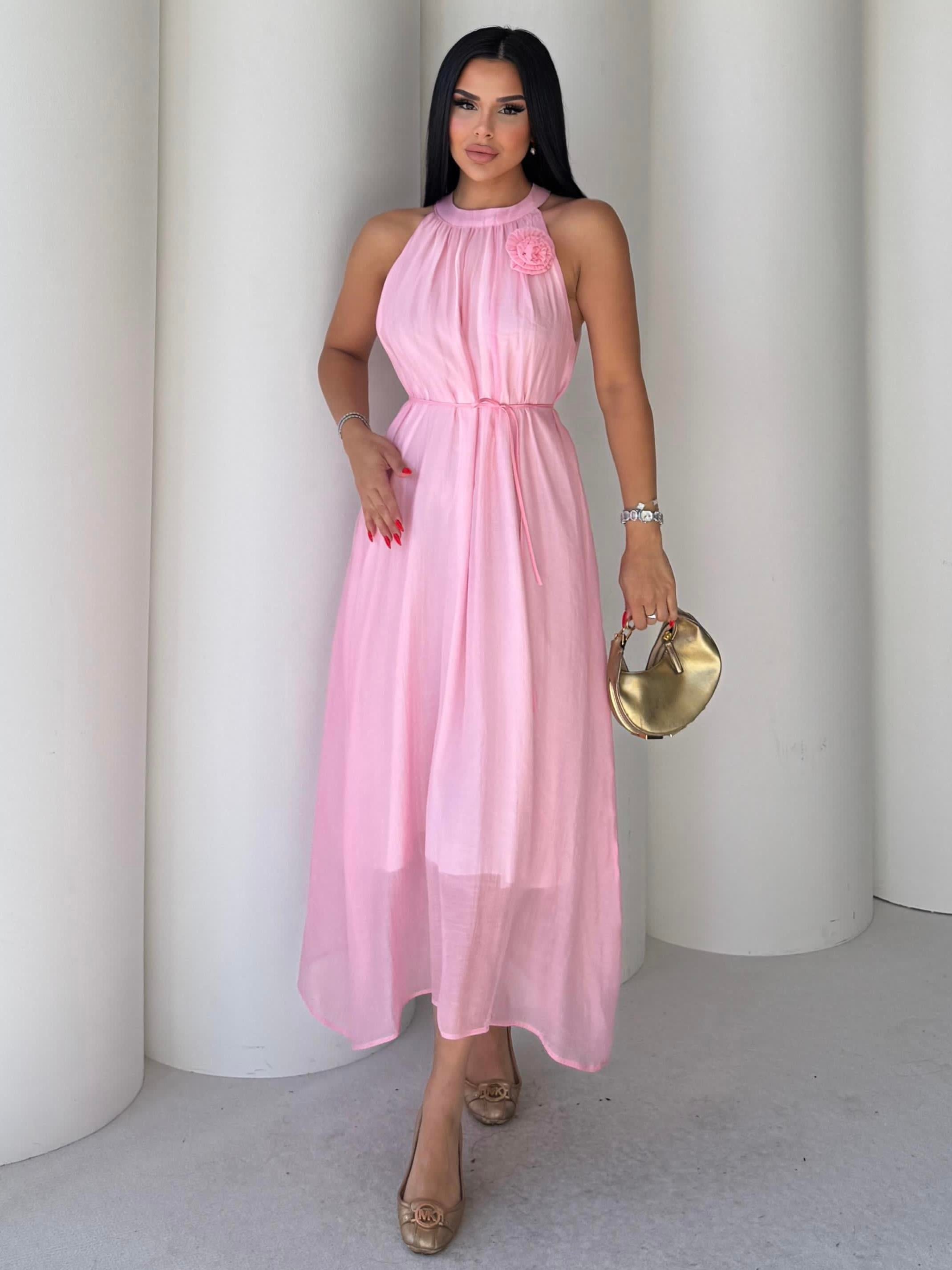 Holly Çiçek Detaylı Elbise Pembe