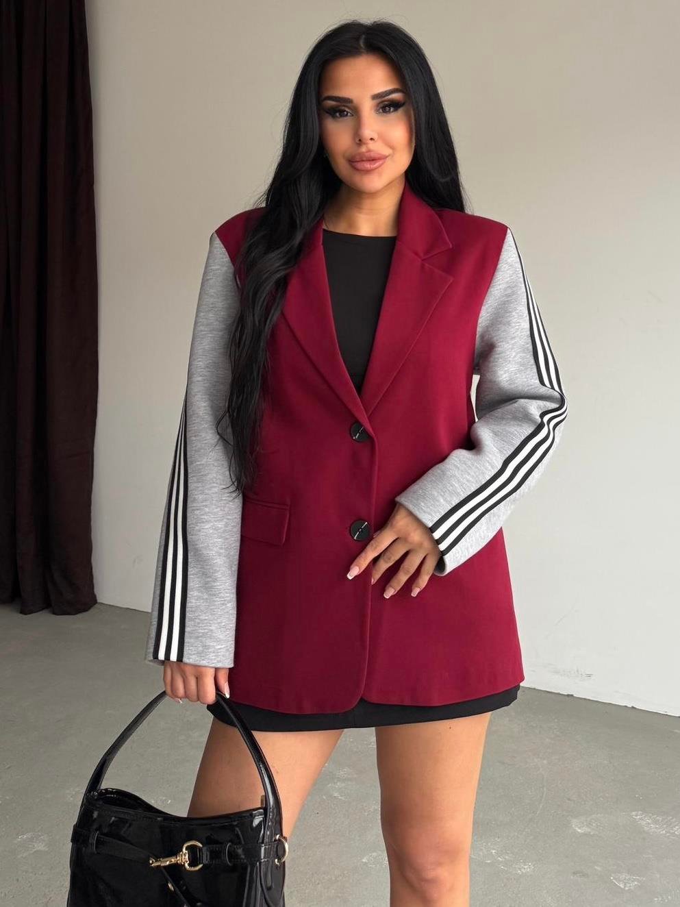 Honges Yazı Detaylı Blazer Ceket Bordo