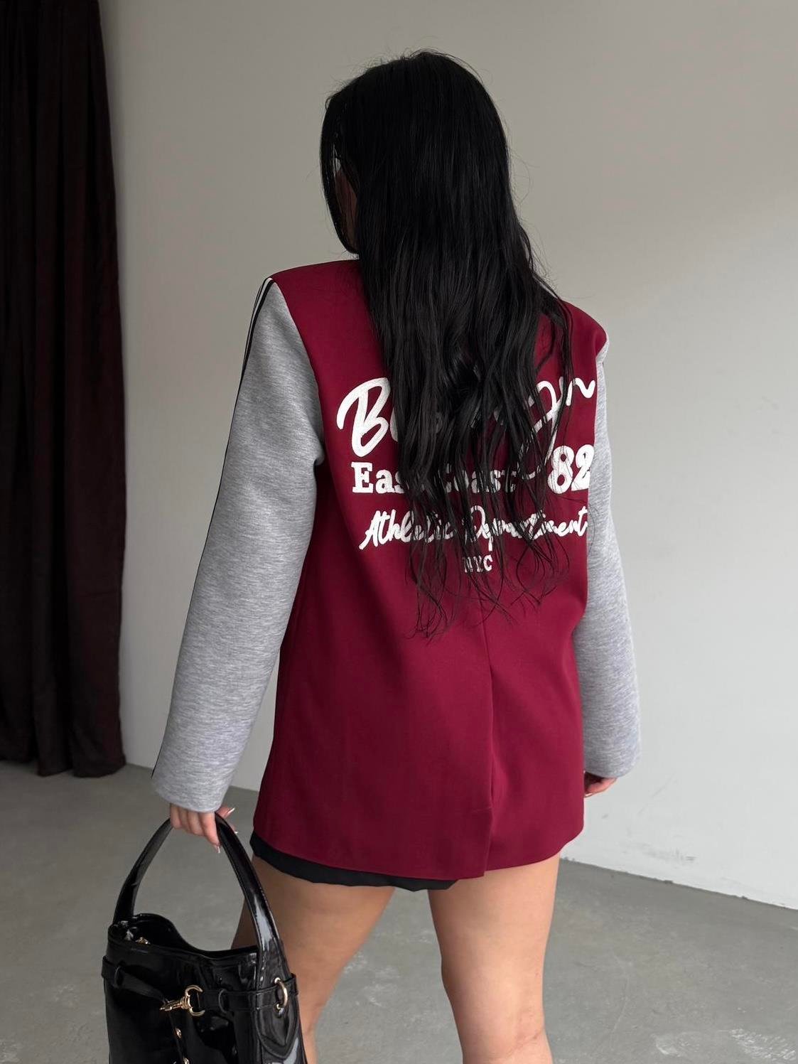Honges Yazı Detaylı Blazer Ceket Bordo