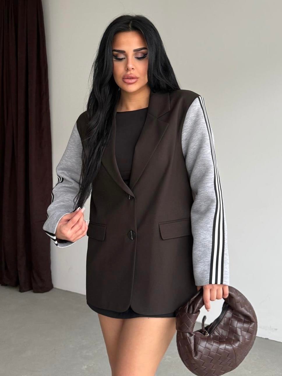 Honges Yazı Detaylı Blazer Ceket Kahve