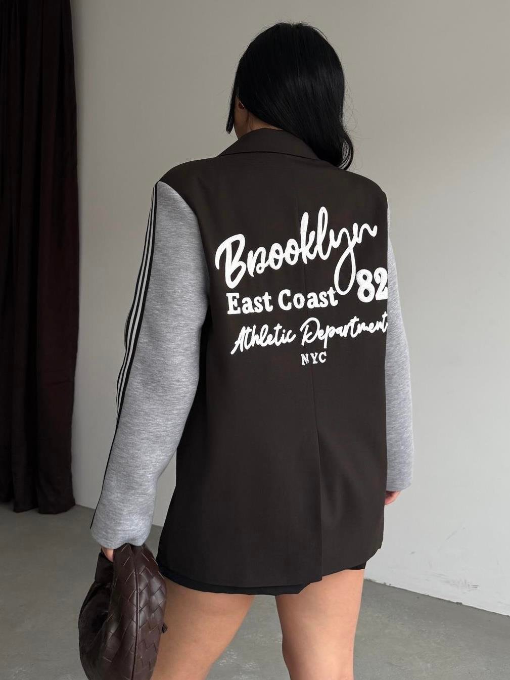 Honges Yazı Detaylı Blazer Ceket Kahve