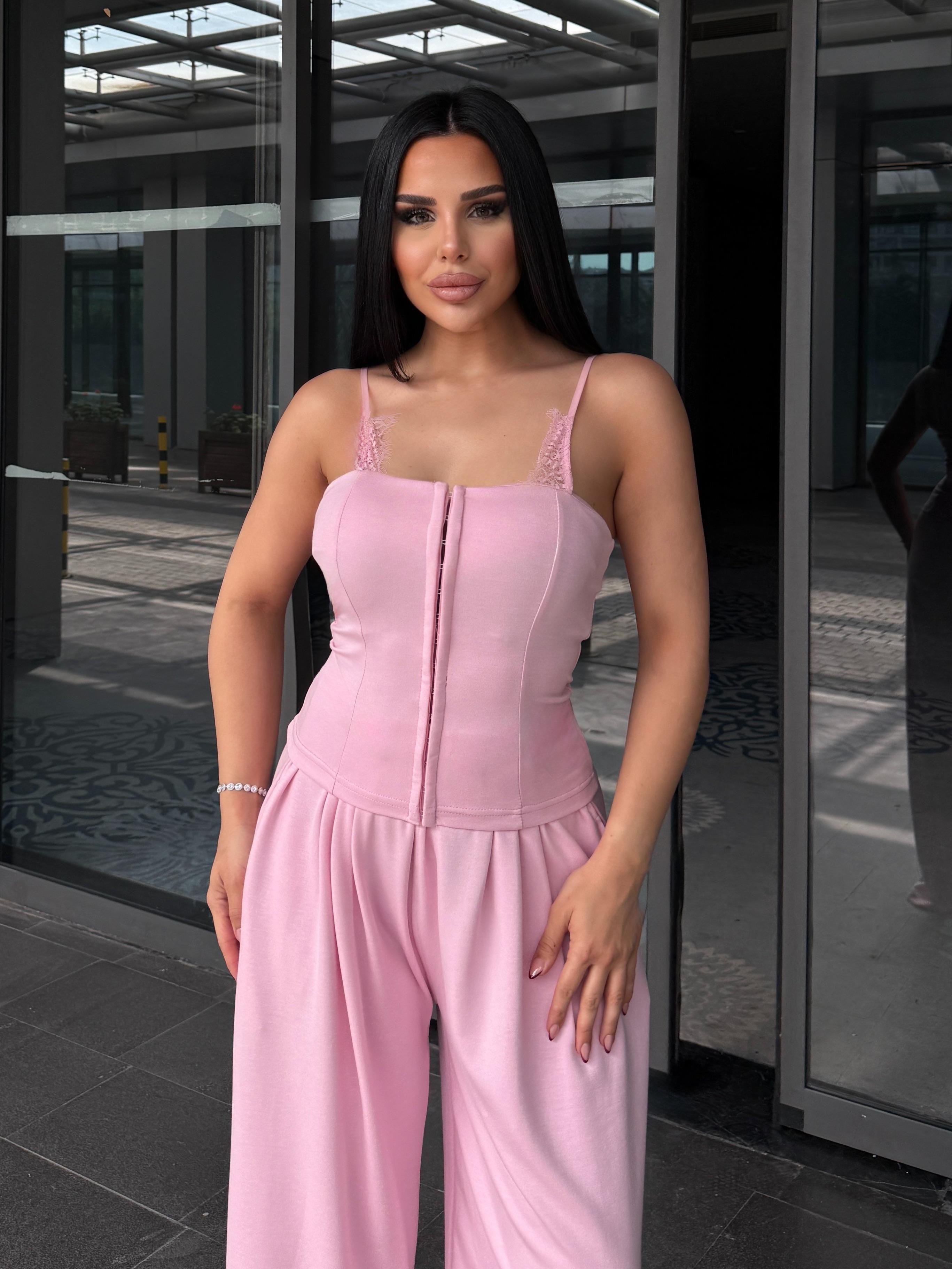 Jermin Dantel Detaylı Takım Pembe