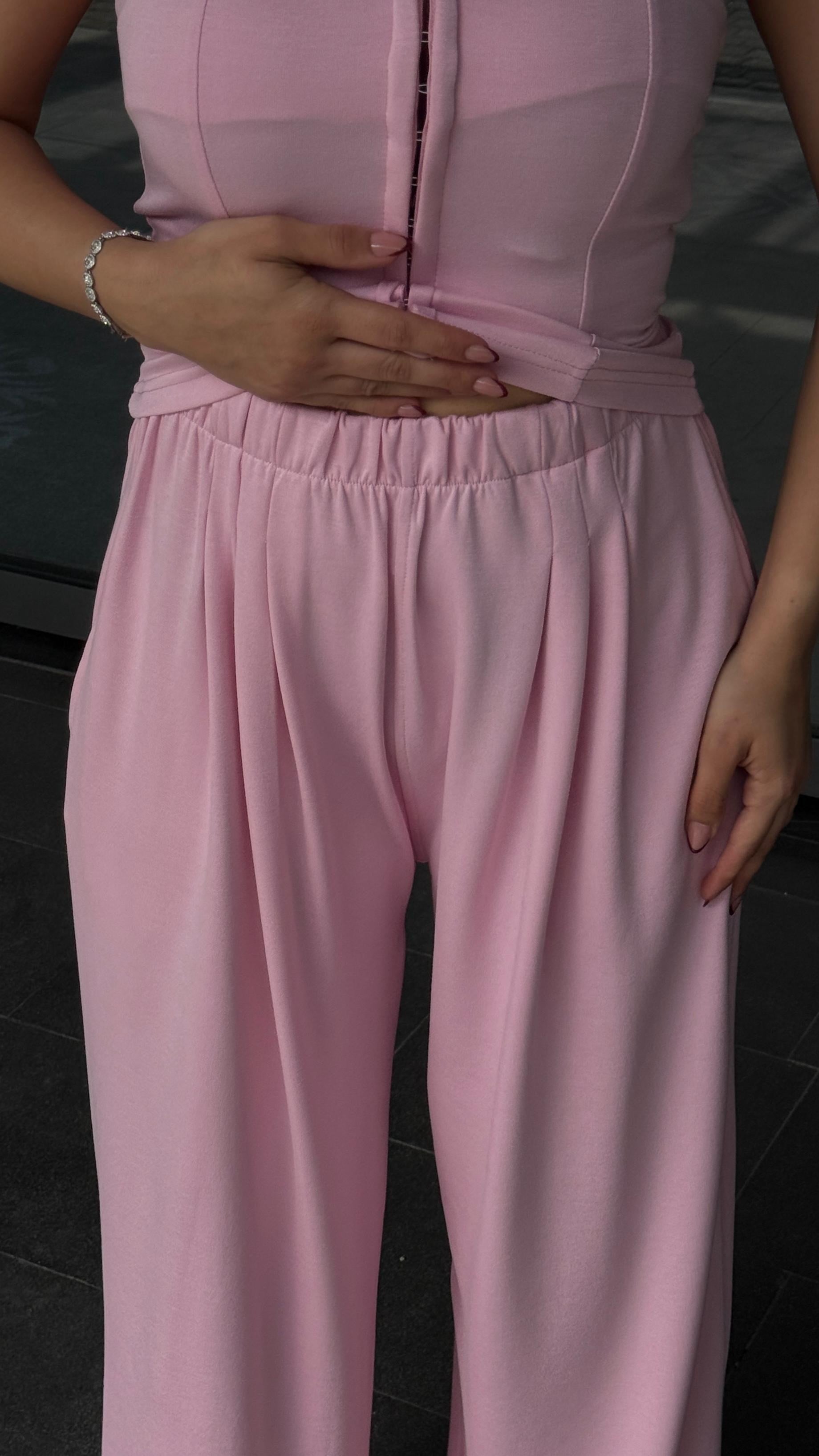Jermin Dantel Detaylı Takım Pembe
