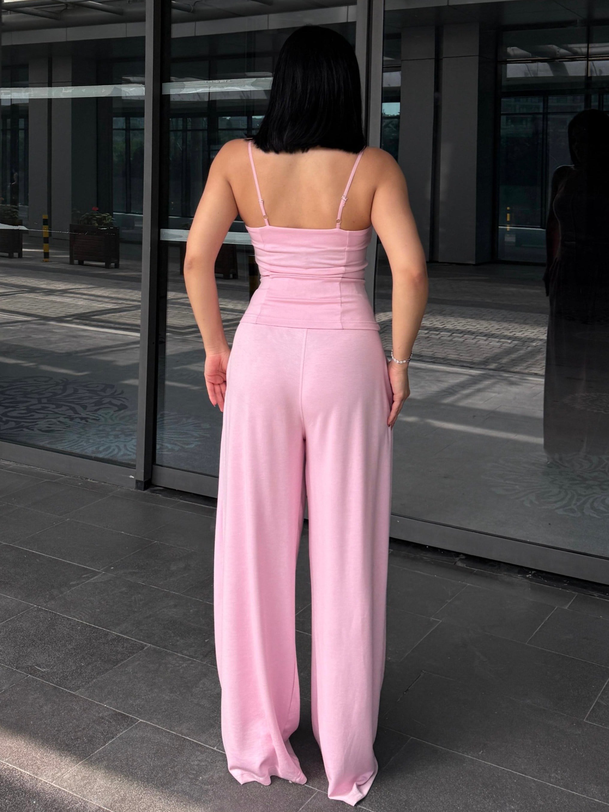 Jermin Dantel Detaylı Takım Pembe