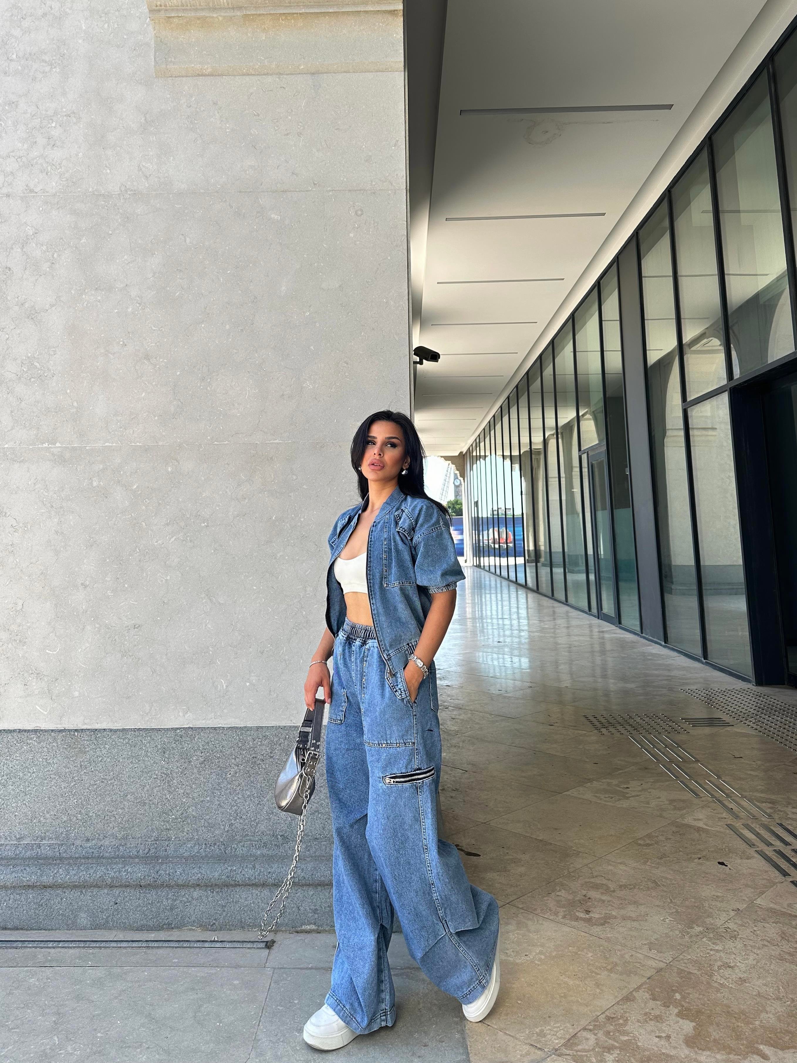 Jersey Denim Takım Mavi 