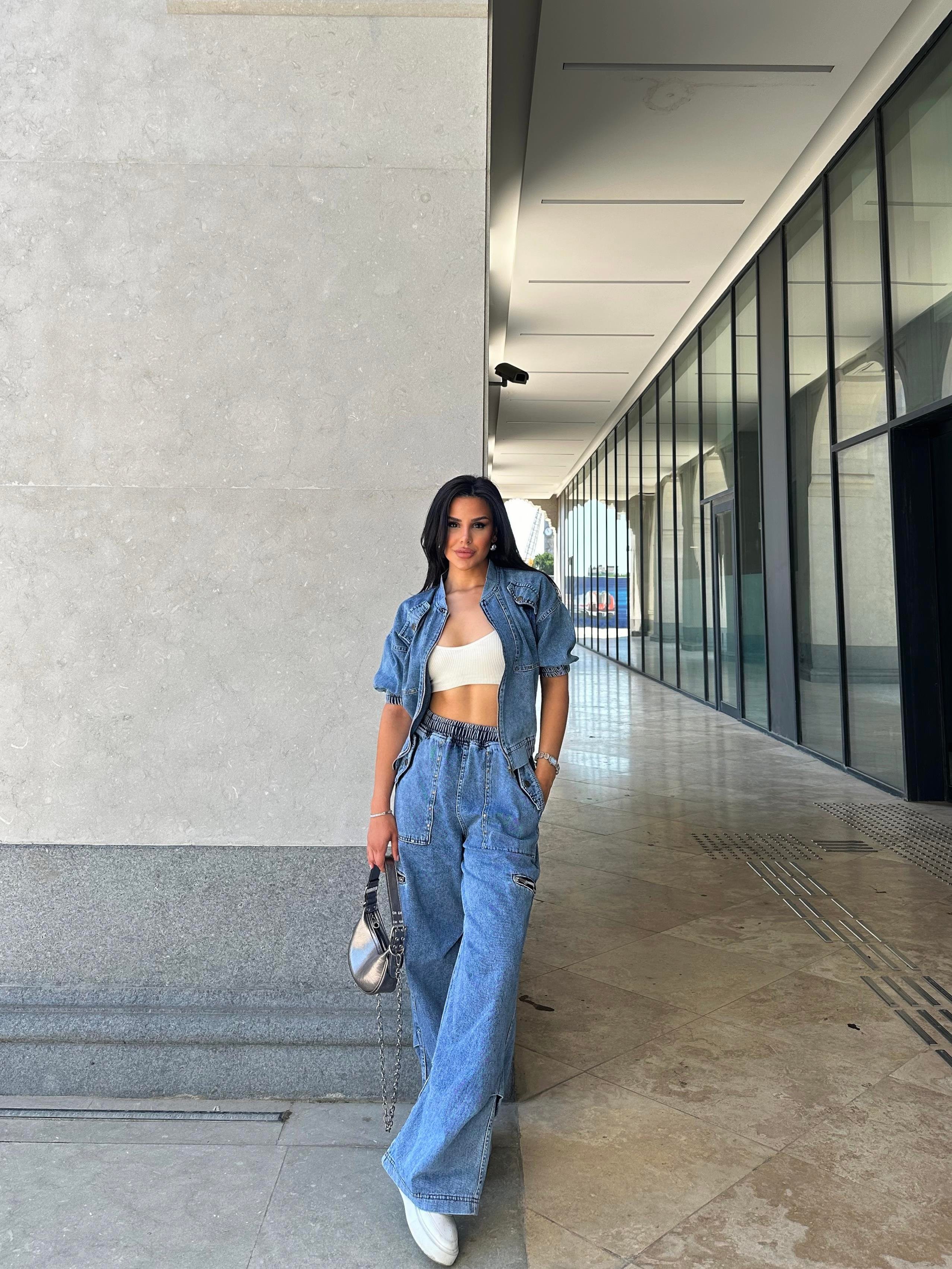 Jersey Denim Takım Mavi 