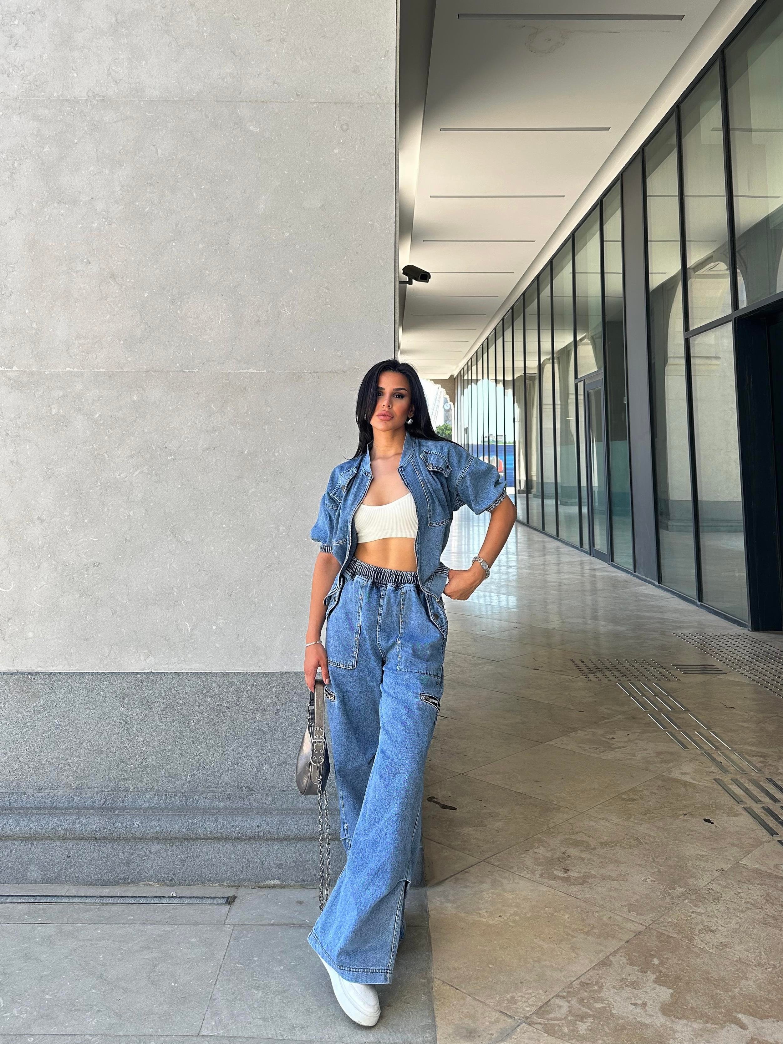 Jersey Denim Takım Mavi 