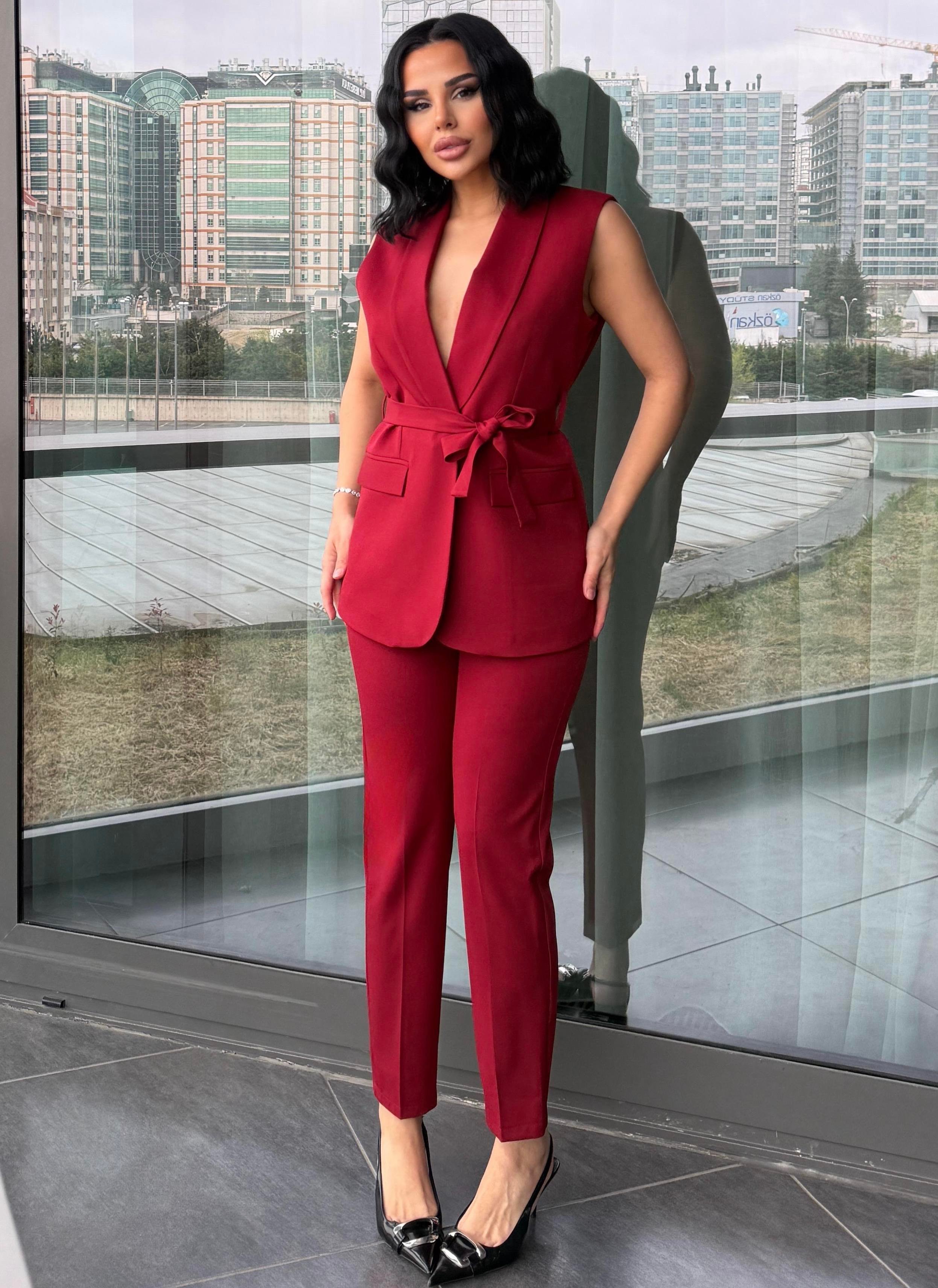 Karolin Yelekli Takım Bordo