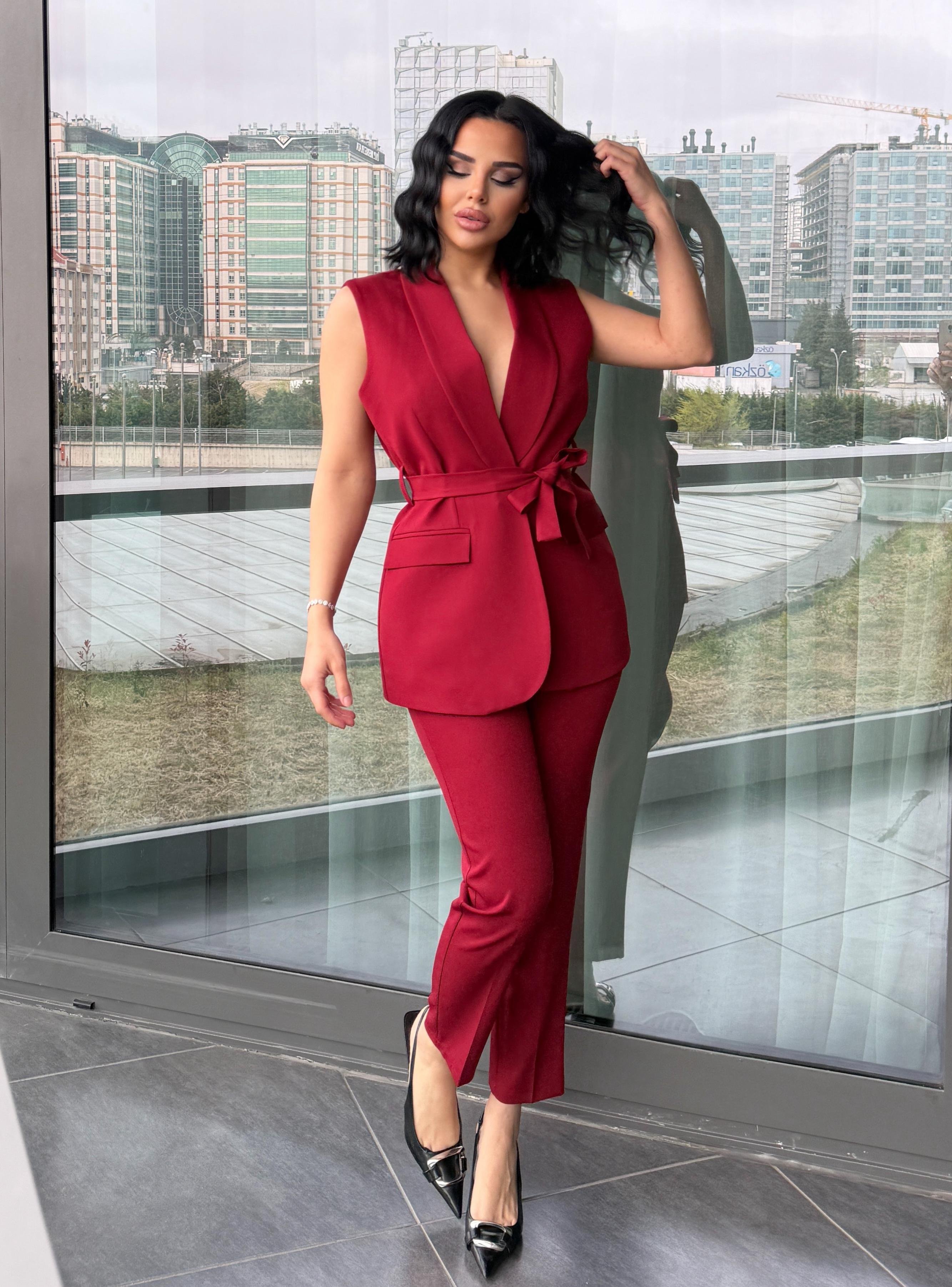 Karolin Yelekli Takım Bordo