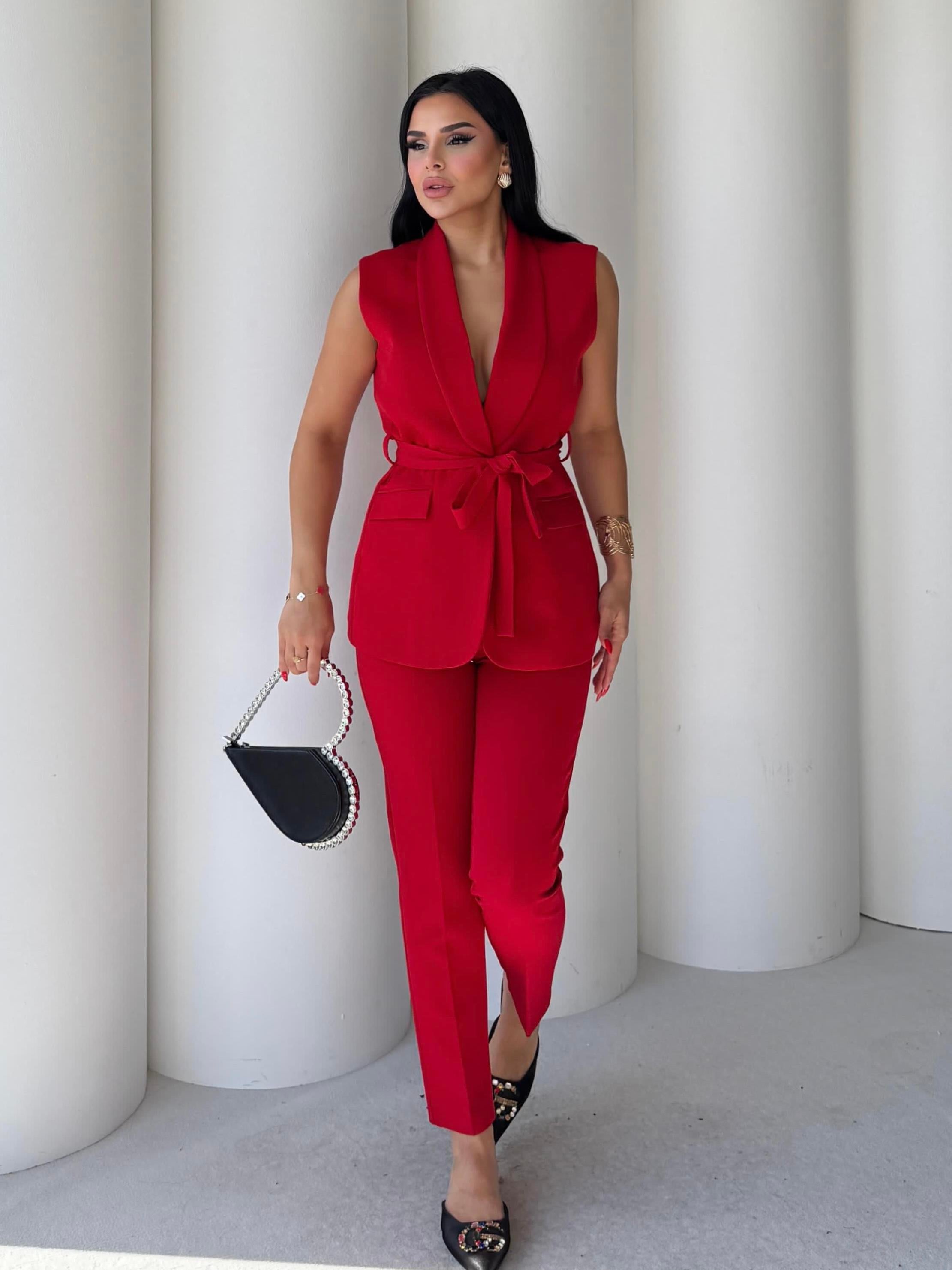 Karolin Yelekli Takım Kırmızı