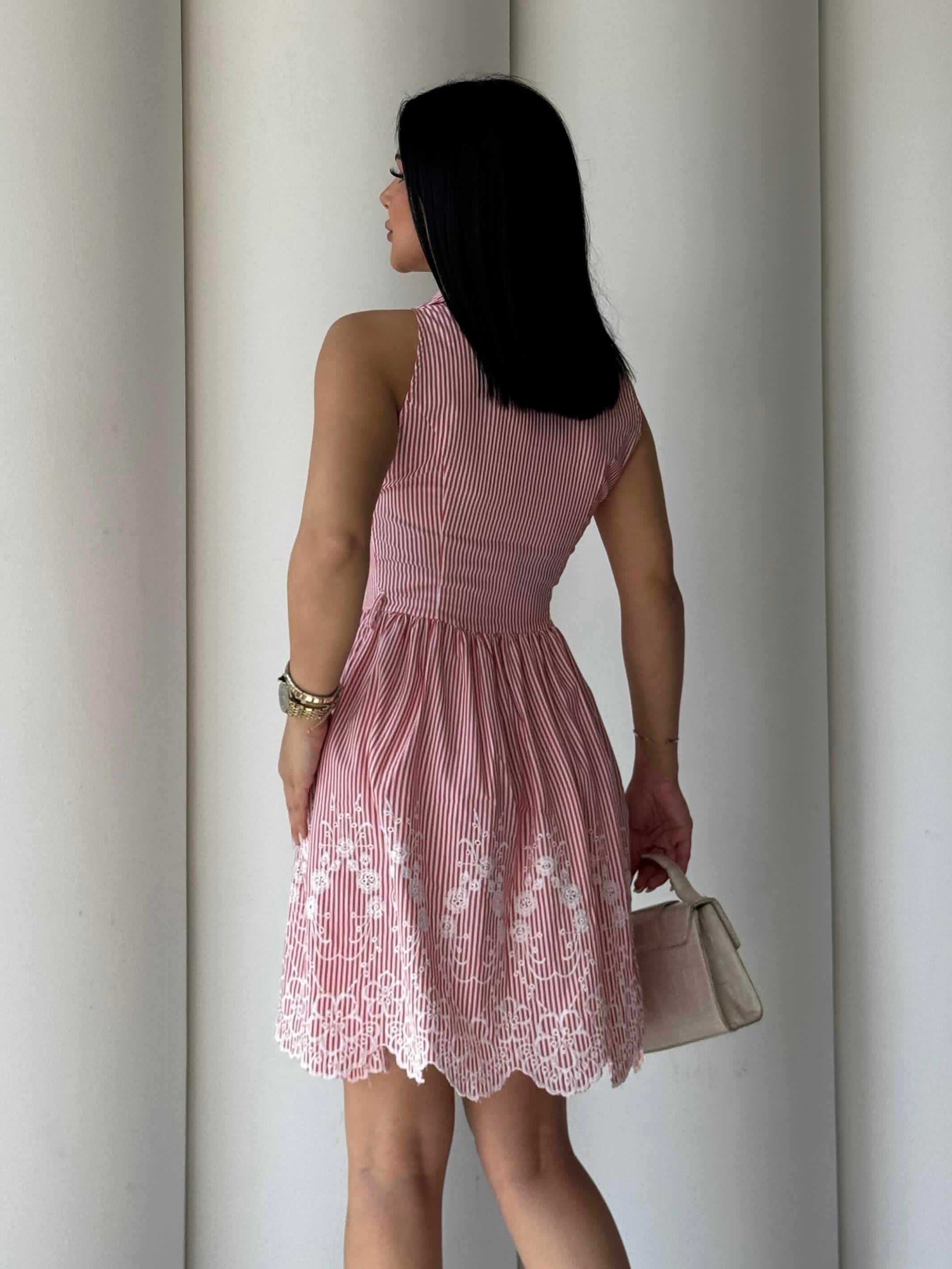 Konas İşleme Detaylı Elbise Pembe