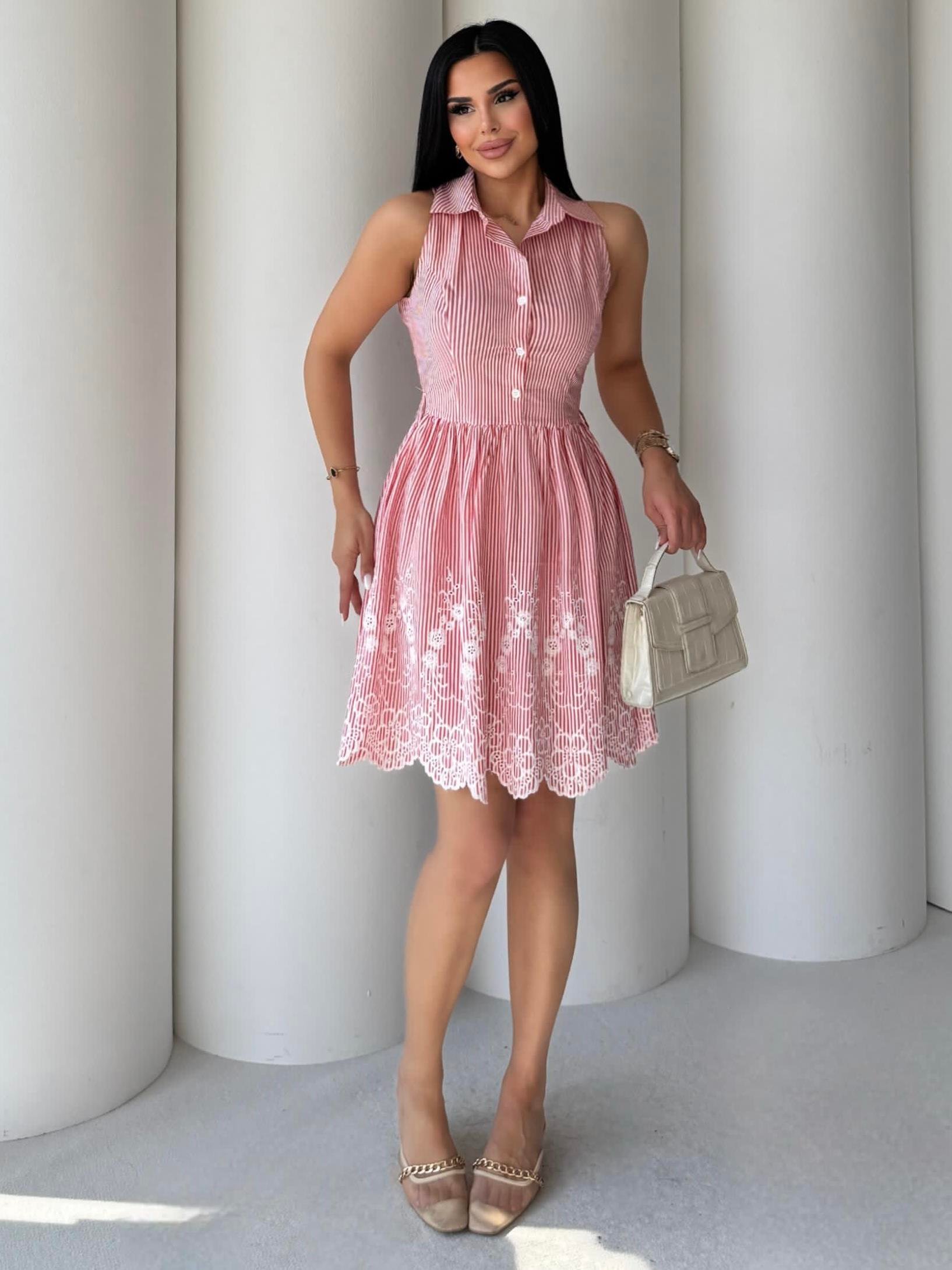 Konas İşleme Detaylı Elbise Pembe