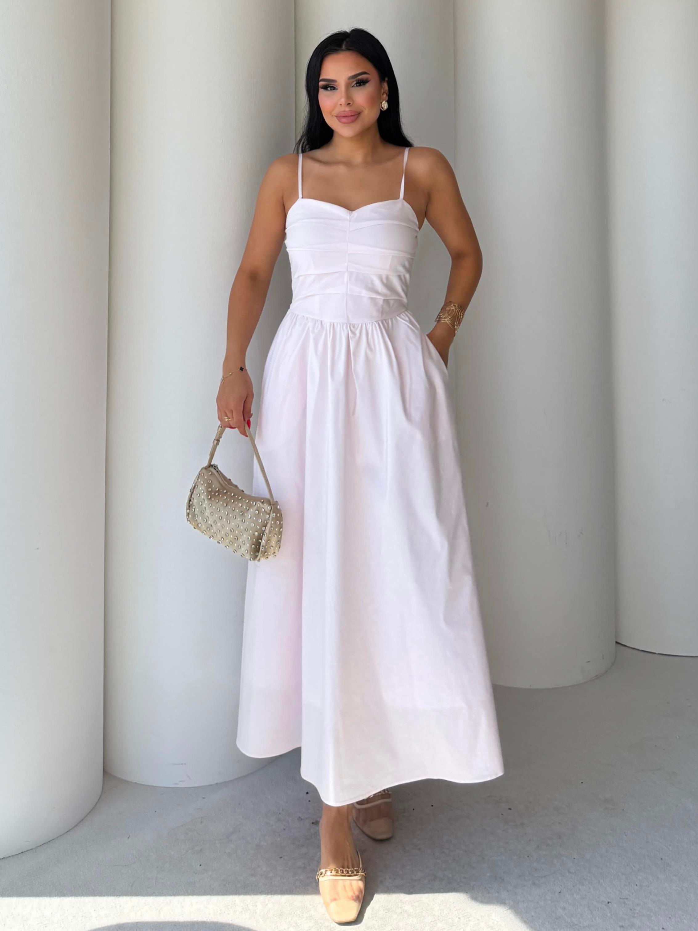 Kristy Midi Boy Elbise Pudra