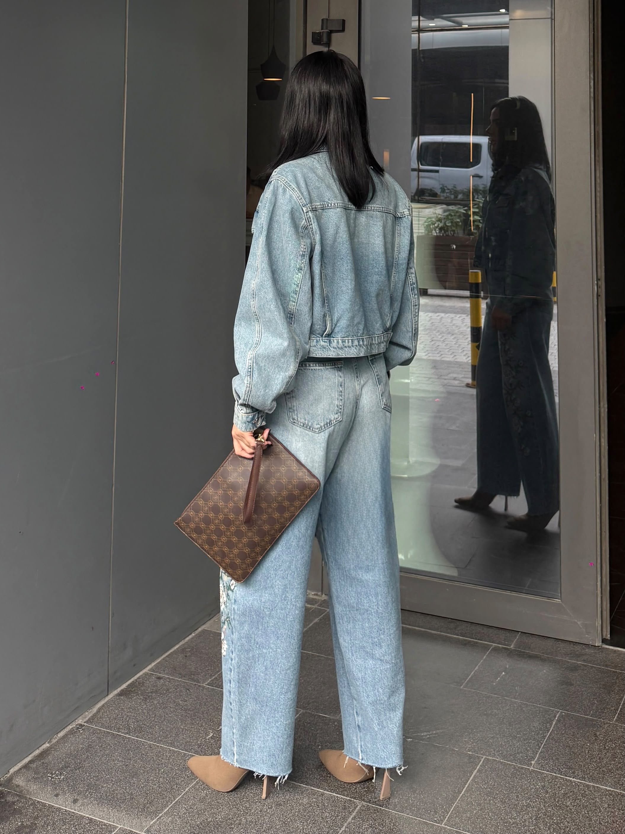 Lasiva Nakış Detaylı Denim Takım Mavi