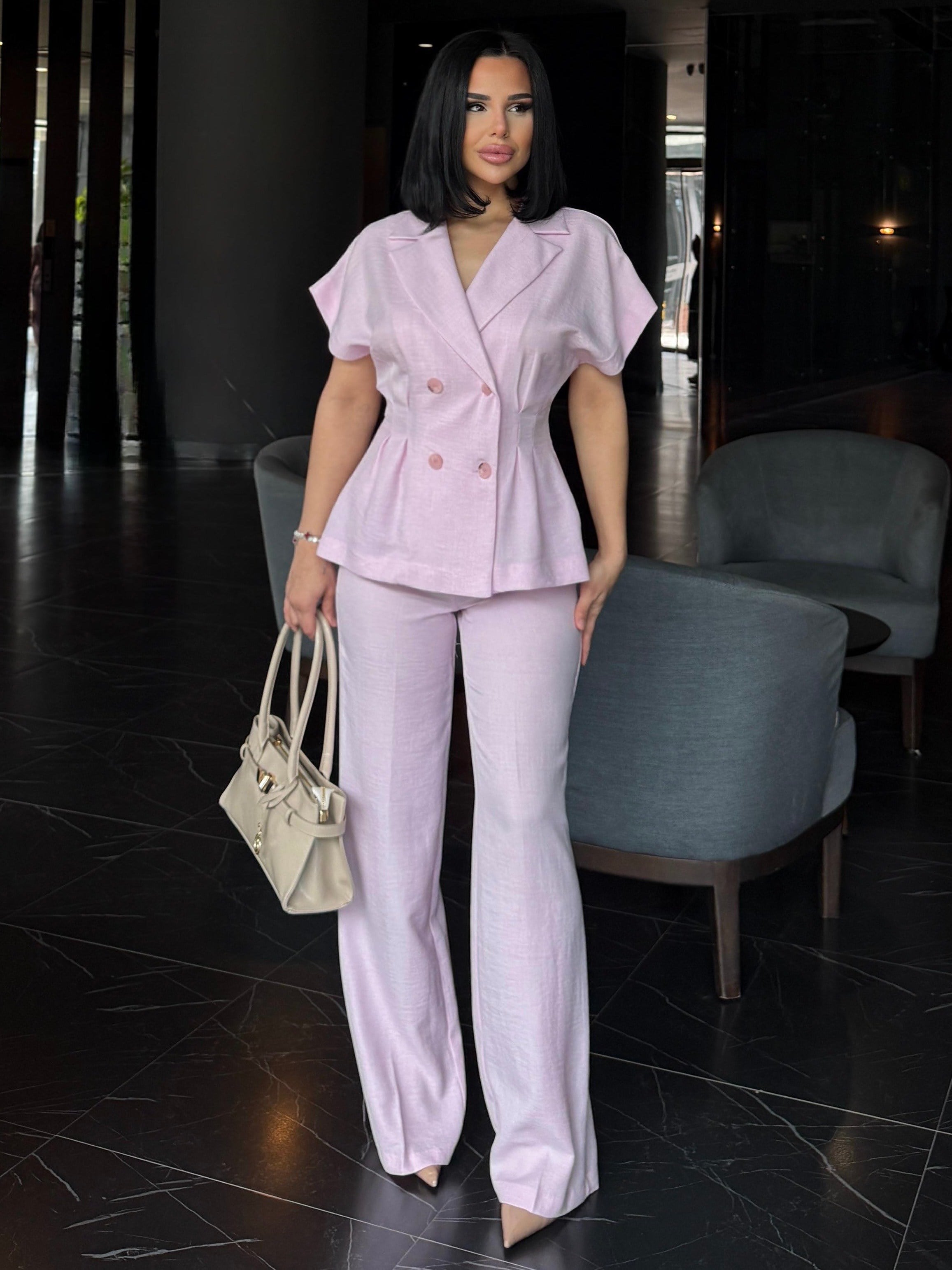 Latina İkili Keten Takım Pembe