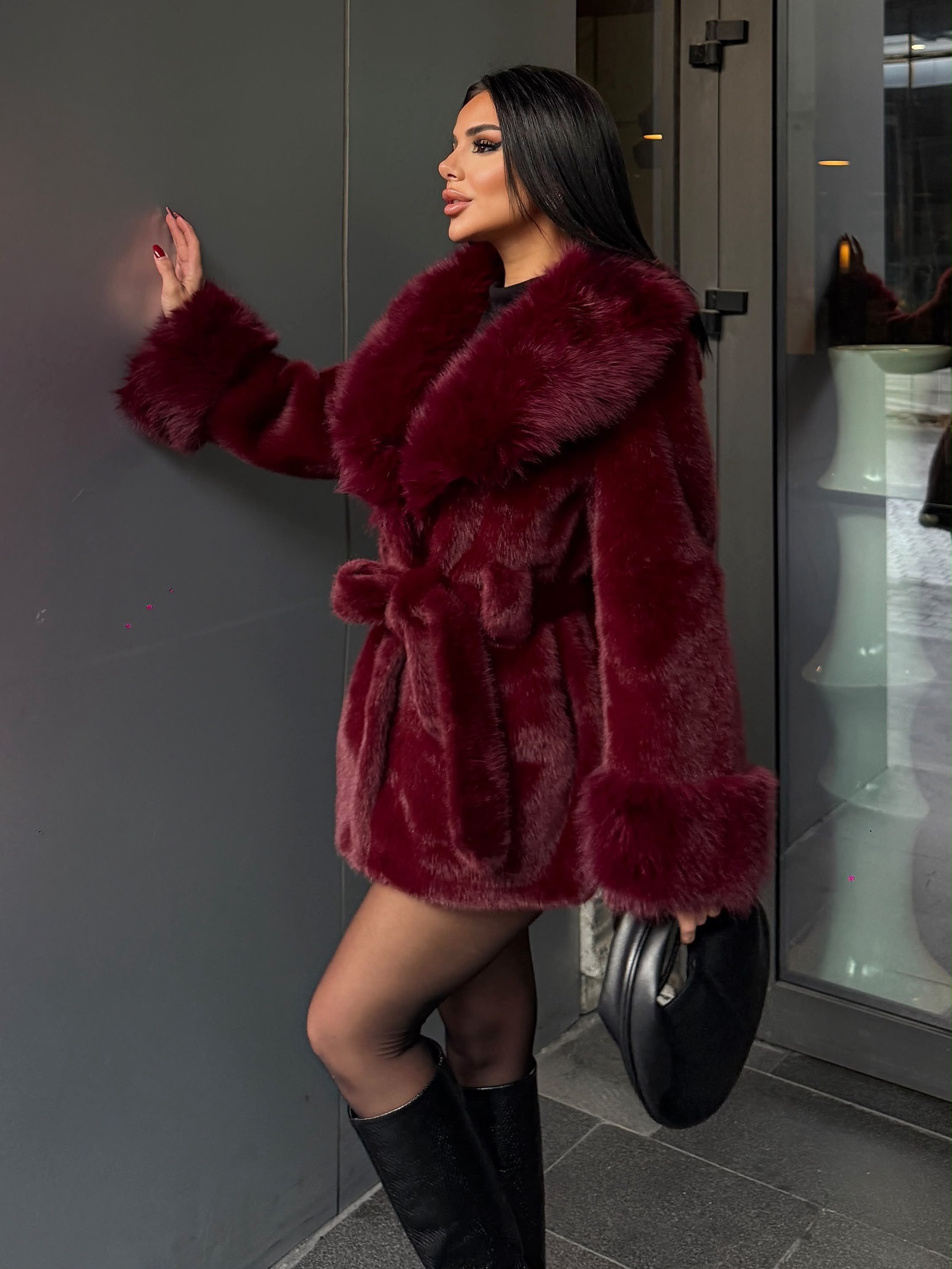 Laty İthal Angora Kürk Kısa Bordo