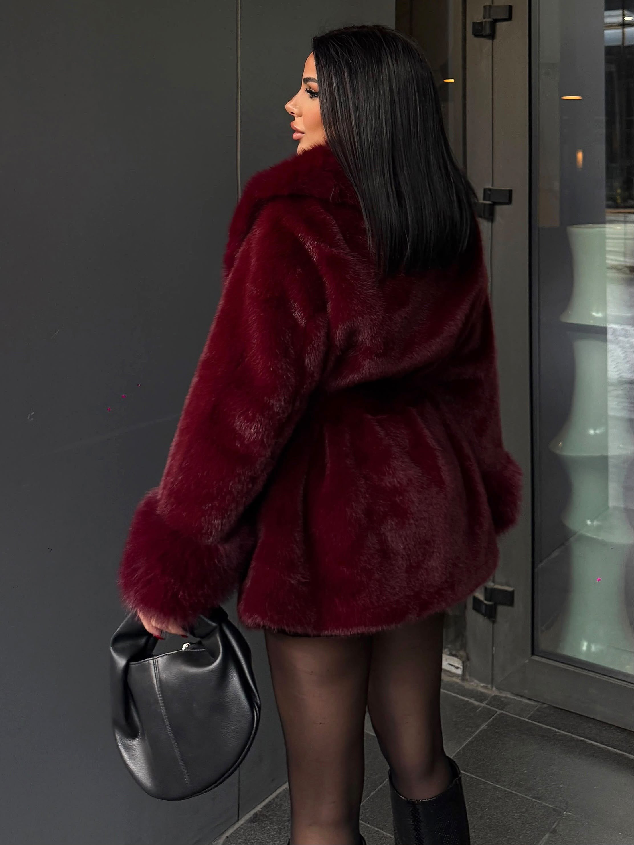 Laty İthal Angora Kürk Kısa Bordo