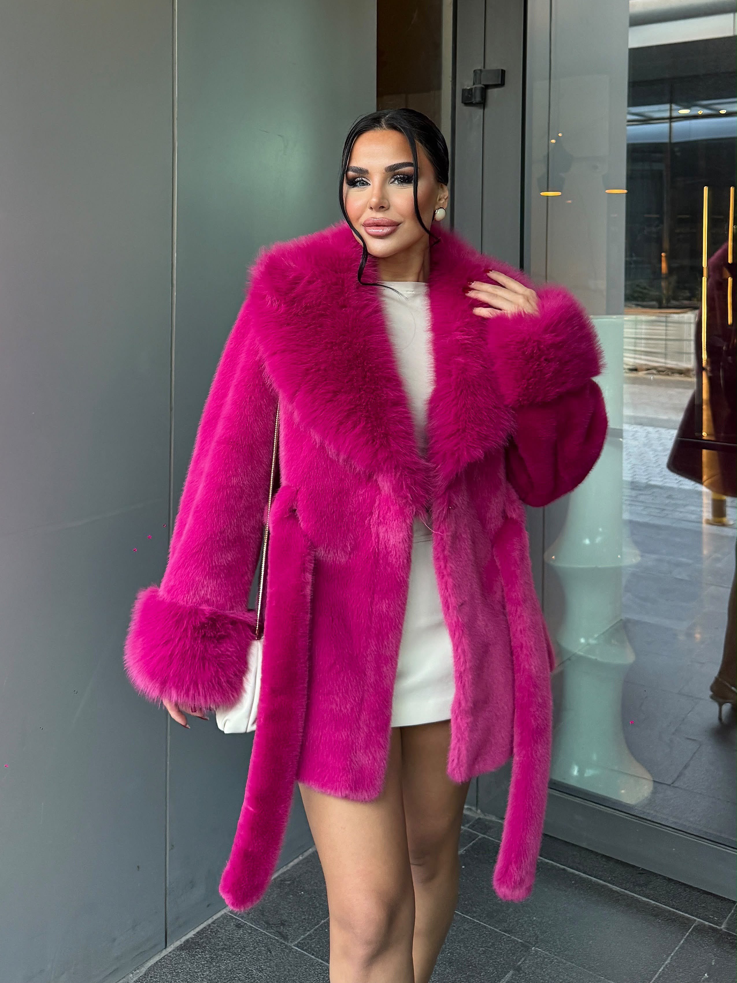Laty İthal Angora Kürk Kısa Fuşya